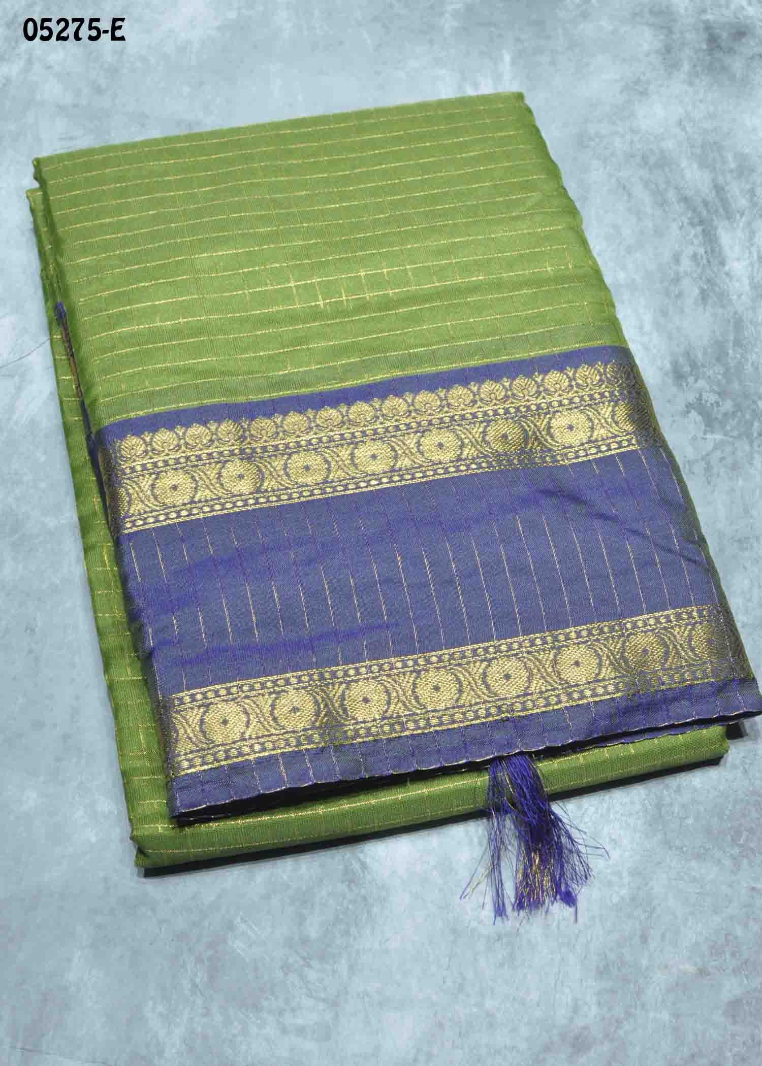 Pranavika - 05275-E Green Color Checked Cora Silk Saree CM1410101 (RR5D)