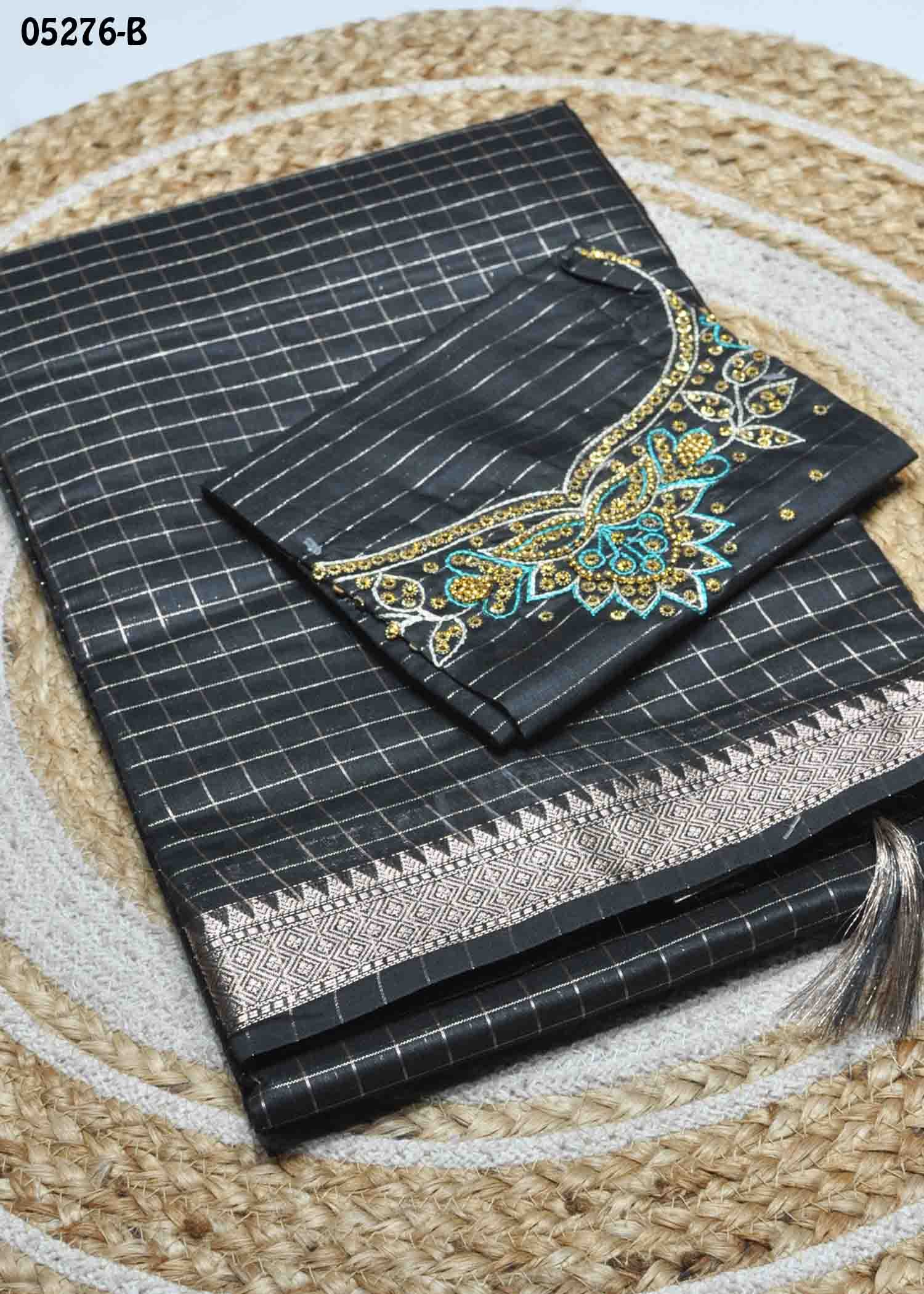 Yamini - 05276-B Black Color Checked Chanderi Silk Saree CM1408365 (RR5D)
