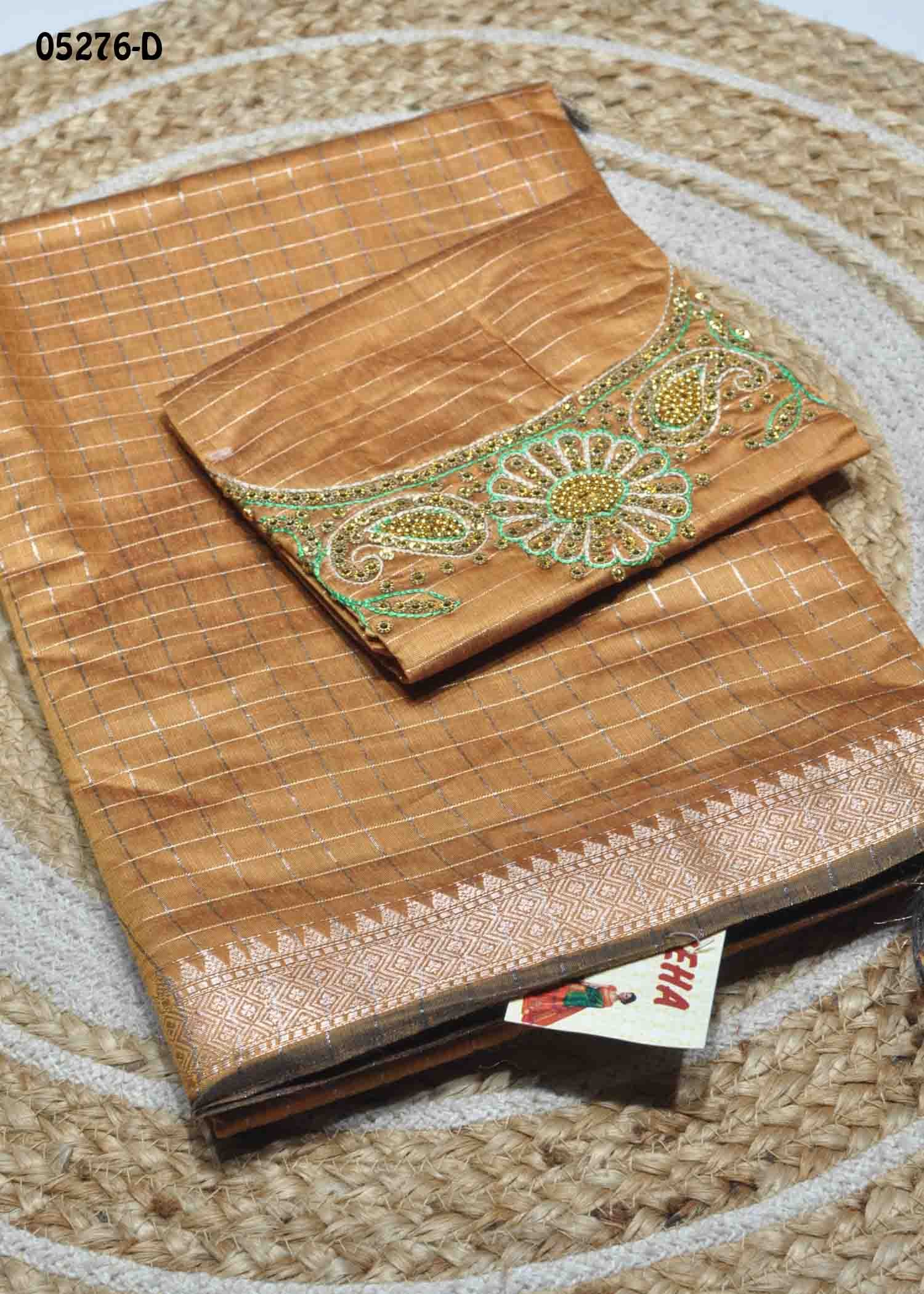 Yamini - 05276-D Mustard Color Checked Chanderi Silk Saree CM1408365 (RR5D)