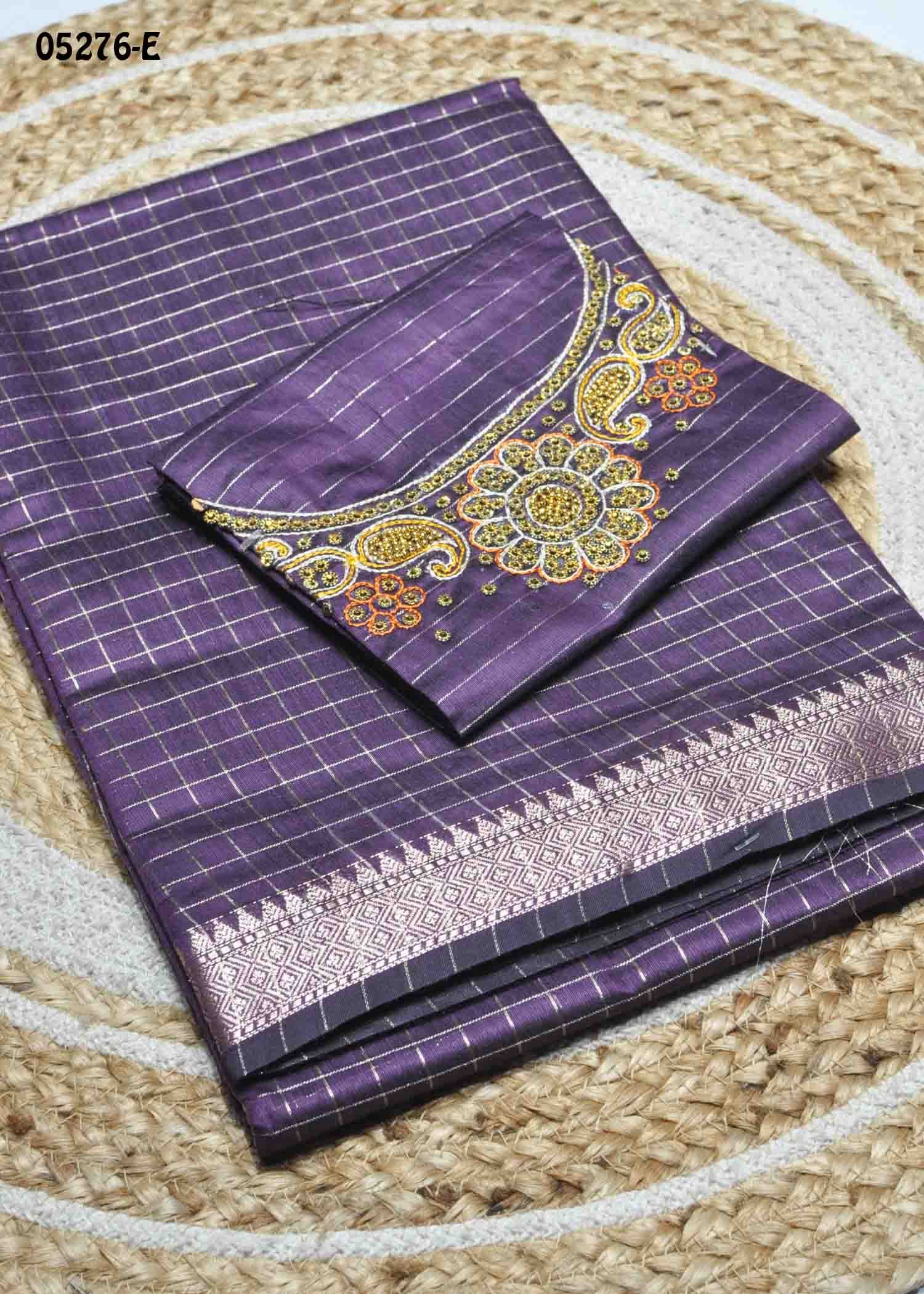 Yamini - 05276-E Purple Color Checked Chanderi Silk Saree CM1408365 (RR5D)
