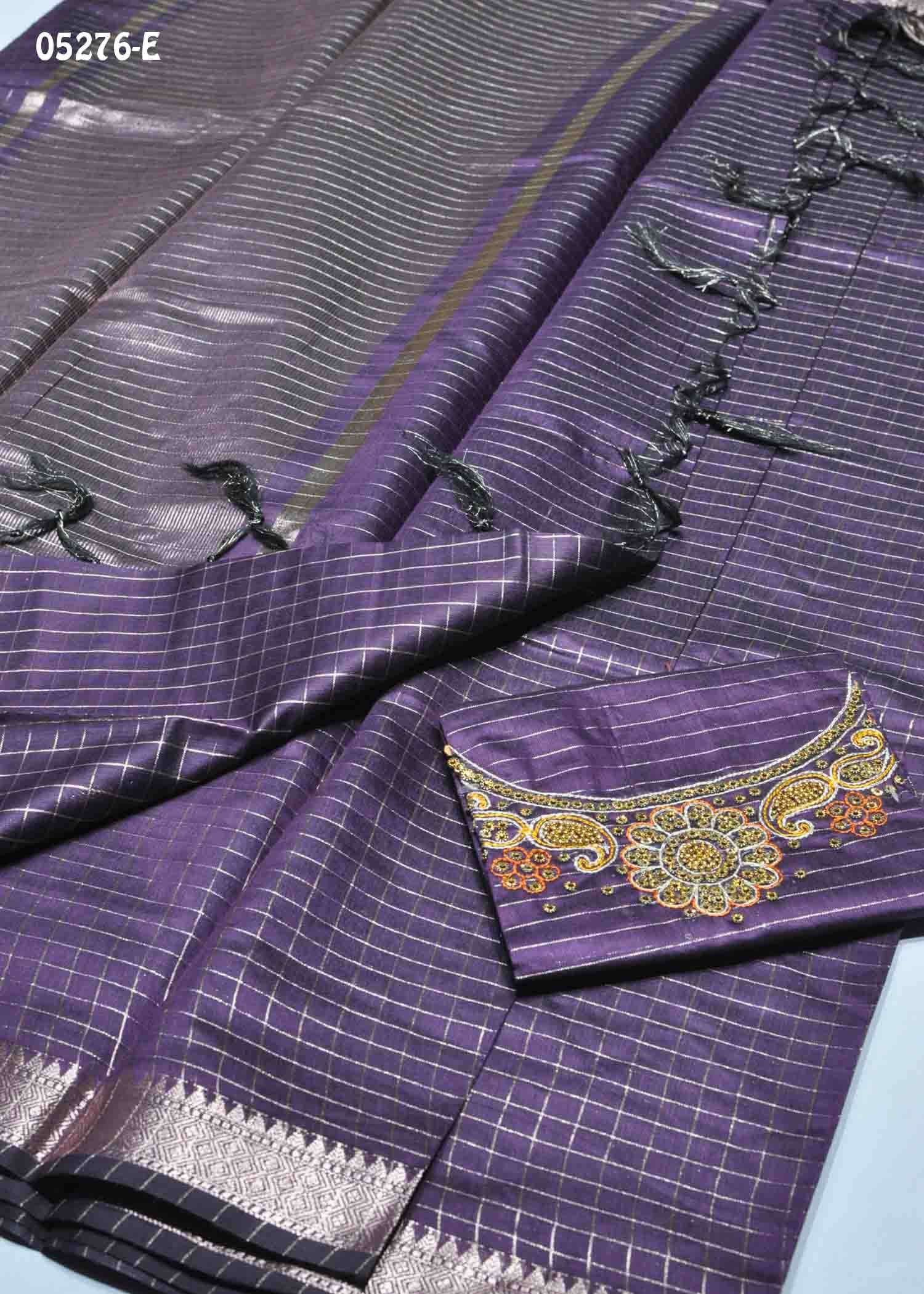 Yamini - 05276-E Purple Color Checked Chanderi Silk Saree CM1408365 (RR5D)