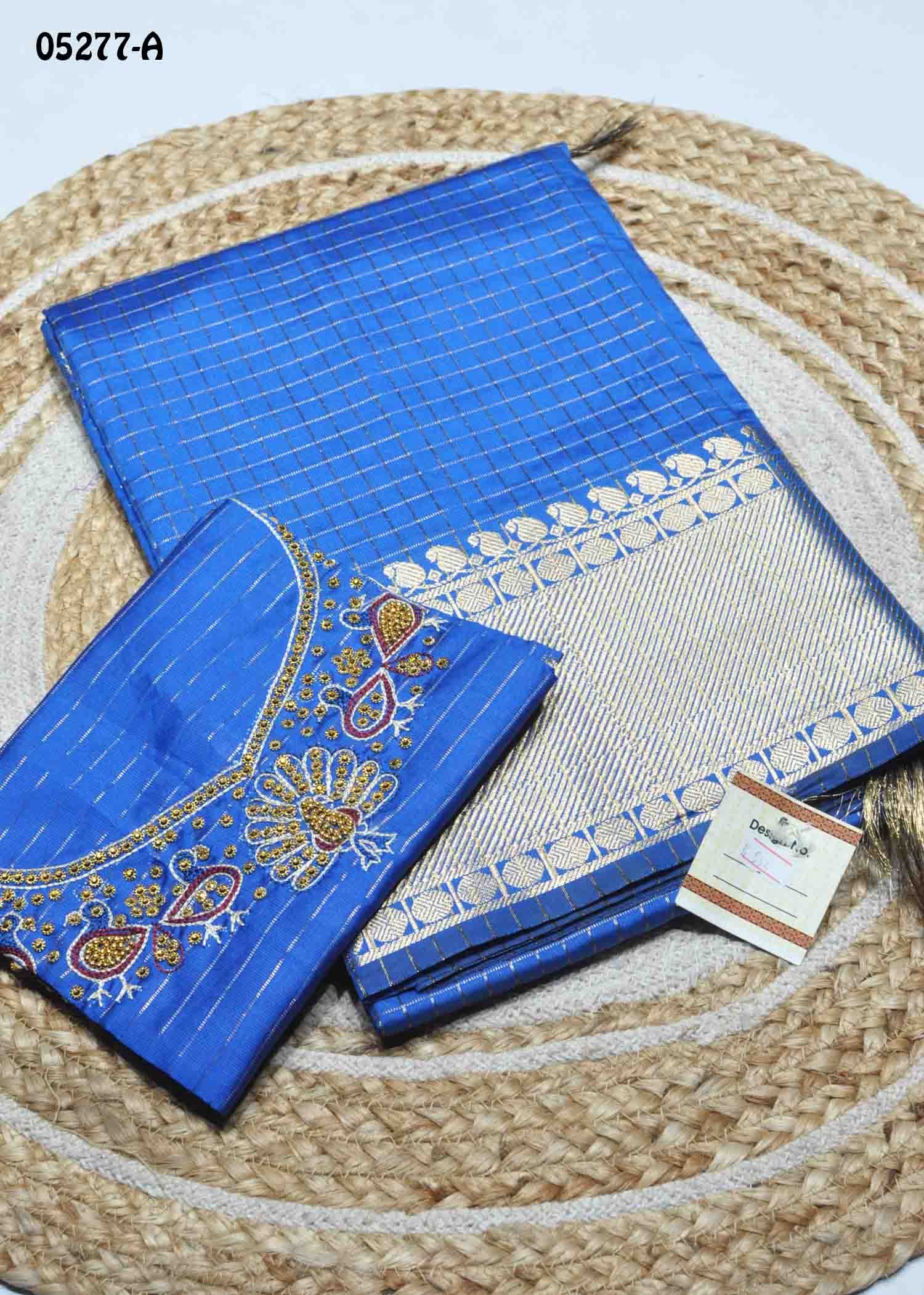Deepthika - 05277-A AzureBlue Color Checked Chanderi Silk Saree CM1408365 (RR5D)
