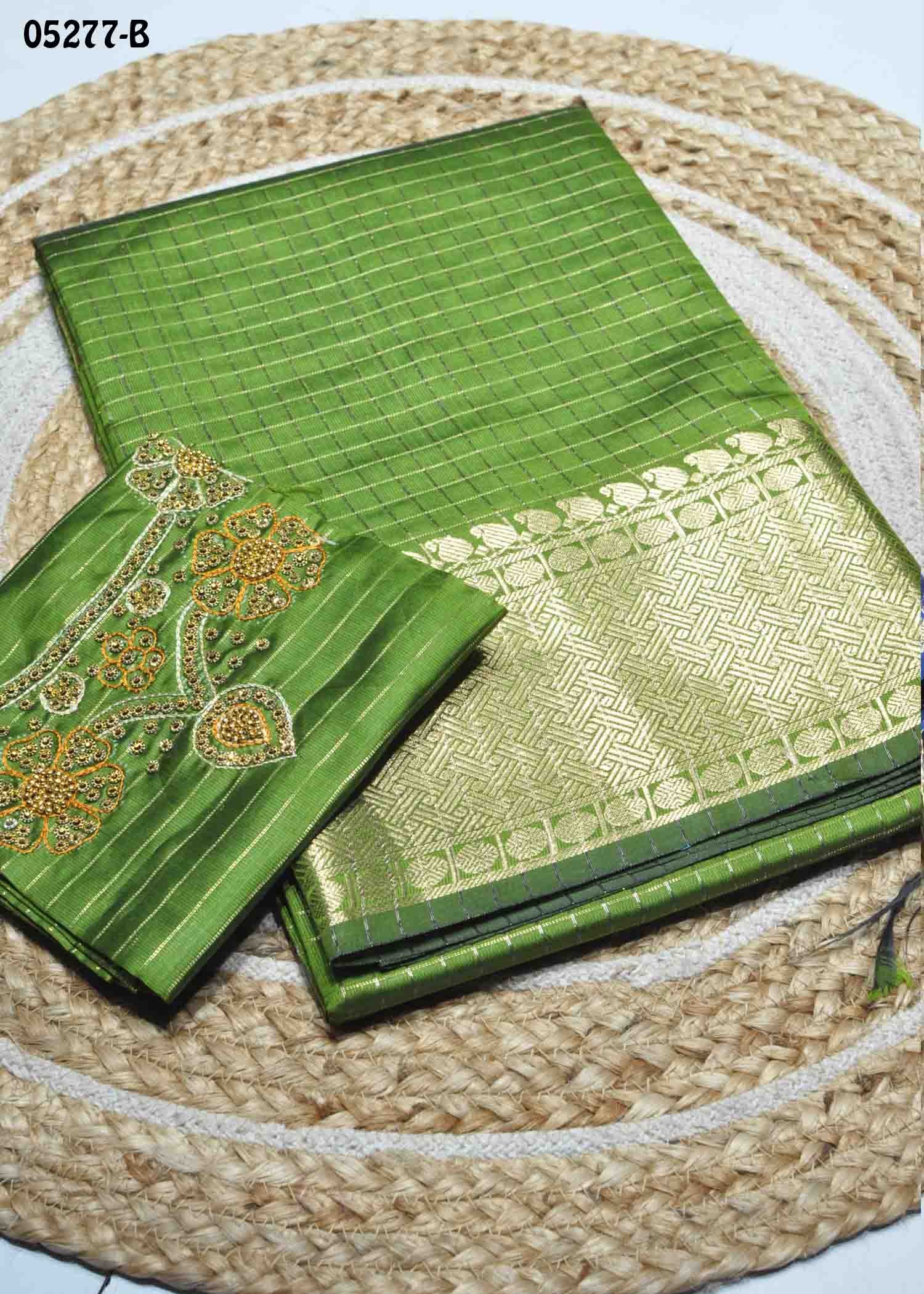 Deepthika - 05277-B Green Color Checked Chanderi Silk Saree CM1408365 (RR5D)