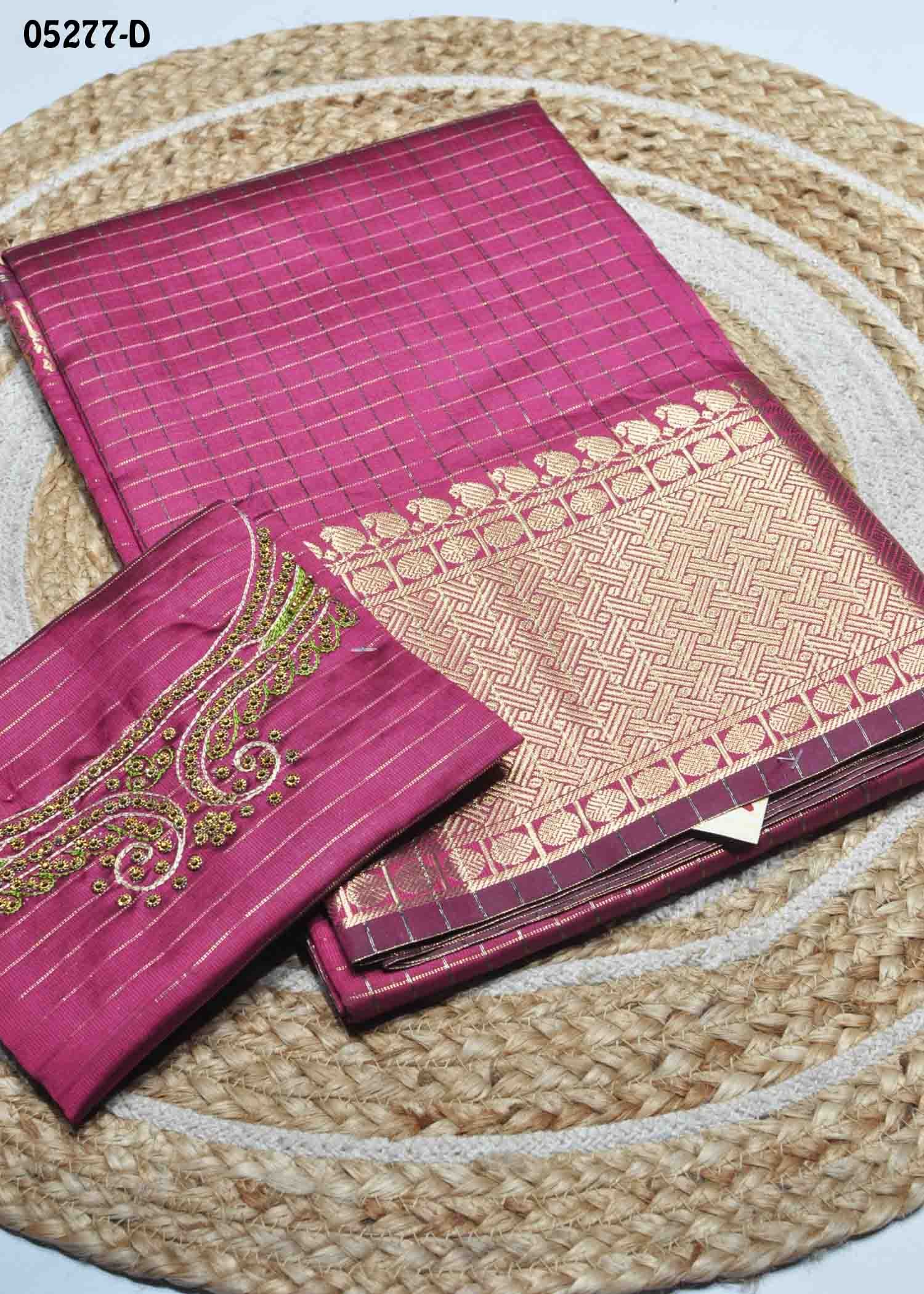 Deepthika - 05277-D DarkPink Color Checked Chanderi Silk Saree CM1408365 (RR5D)
