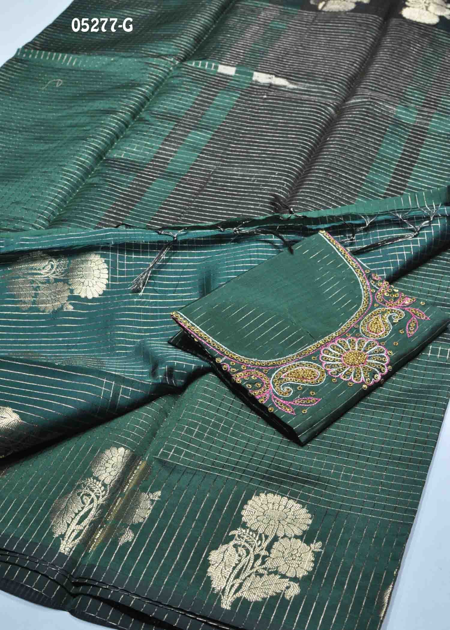 Deepthika - 05277-G DarkGreen Color Checked Chanderi Silk Saree CM1408365 (RR5D)
