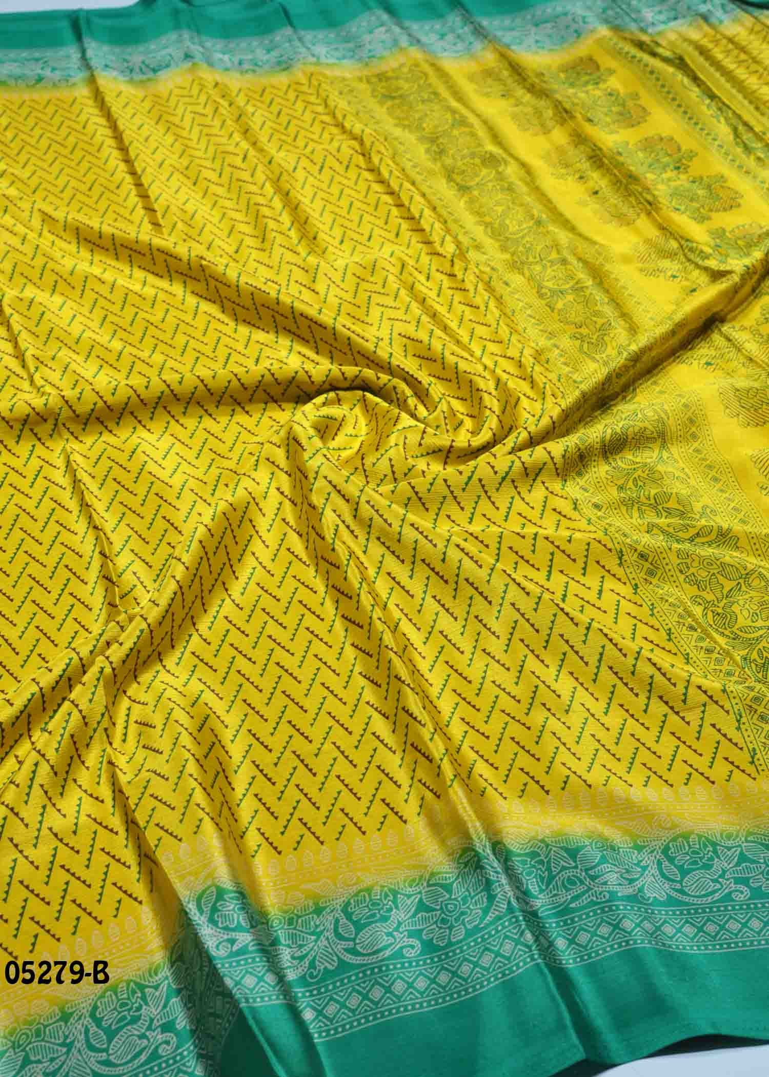 Nivitha - 05279-B Yellow Color Uniform Crepe Saree CM1391807 (RR5E)