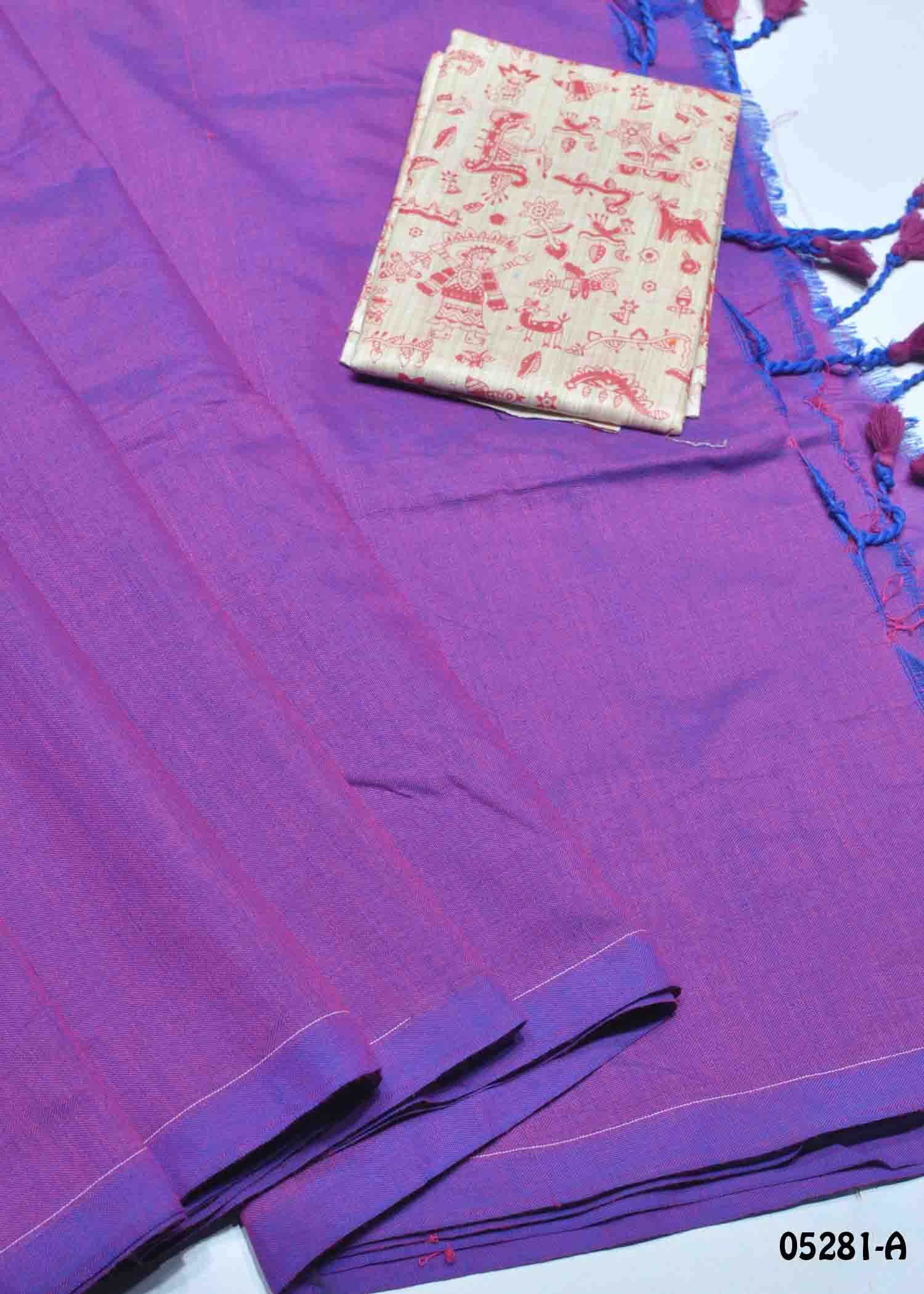 Sakshi - 05281-A Purple Color Trendy Handloom Cotton Saree CM1396407 (RR4E)
