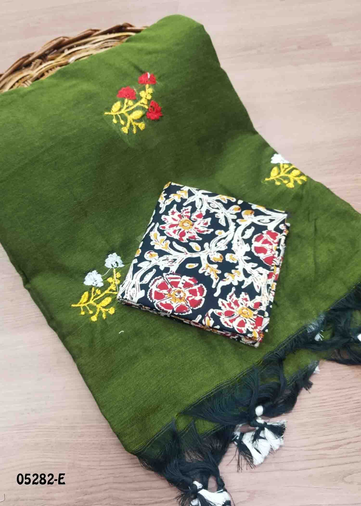 Subhashini - 05282-E OliveGreen Color Trendy Handloom Cotton Saree CM1412017 (RR4E)