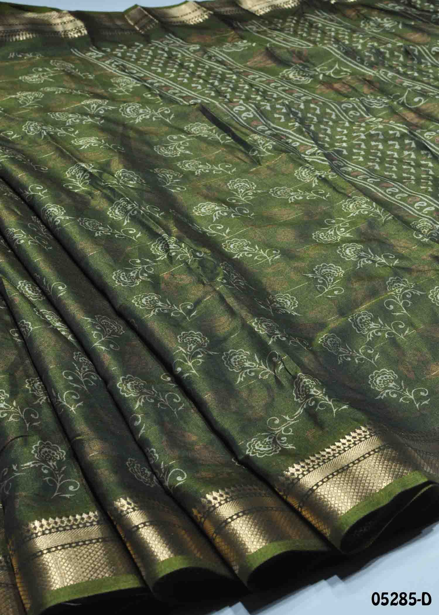 Yakshitha - 05285-D OliveGreen Color Trendy Fancy Cotton Saree CM1398796 (RR2C)