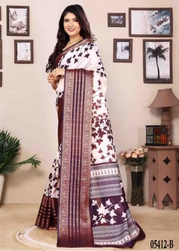 Berry - 05412-B White with Purple Color Trendy Dola Silk Saree CM1392779 (LR4C)