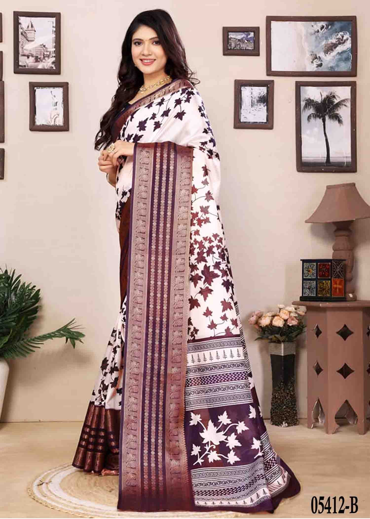 Berry - 05412-B White with Purple Color Trendy Dola Silk Saree CM1392779 (LR4C)