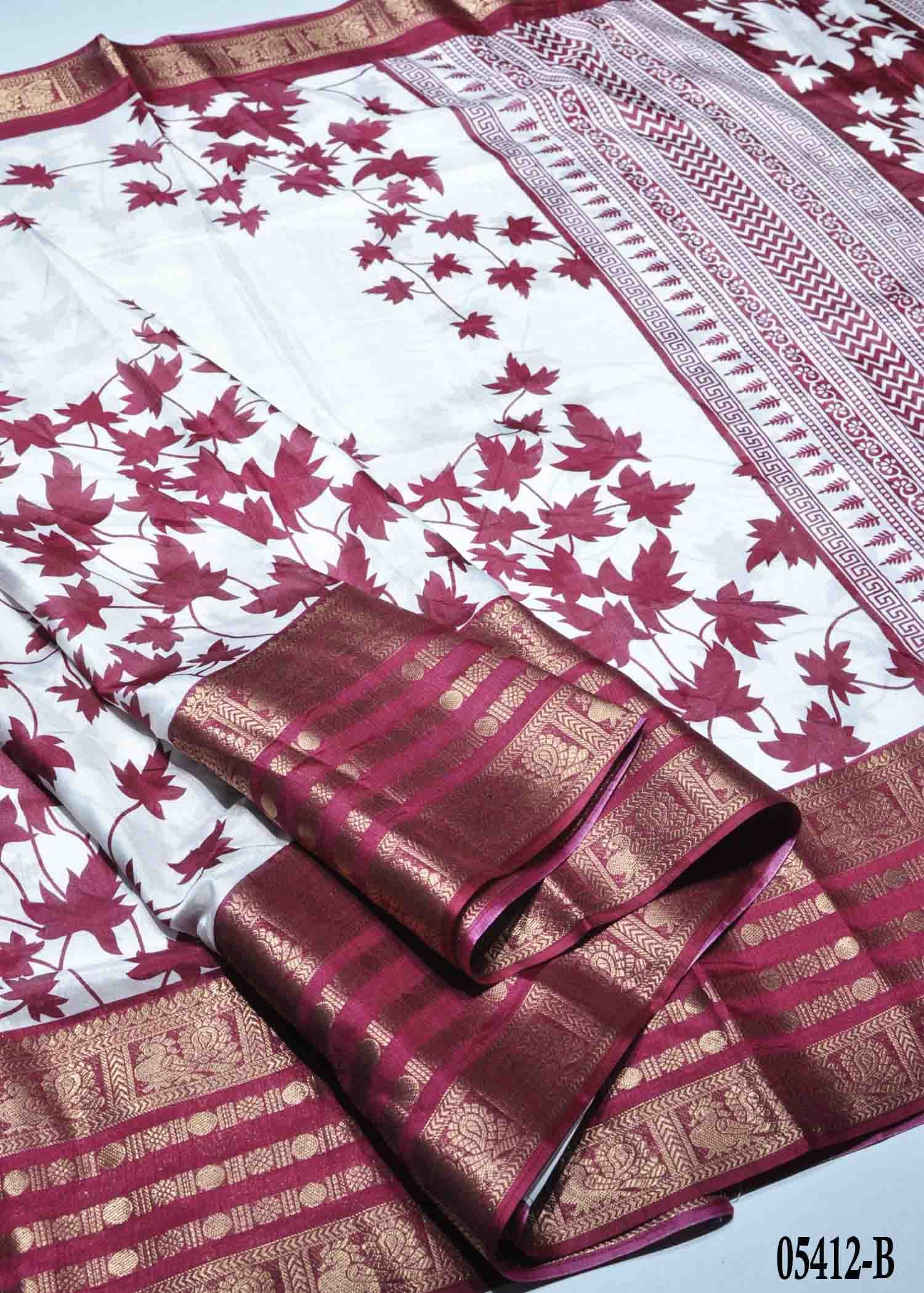 Berry - 05412-B White with Purple Color Trendy Dola Silk Saree CM1392779 (LR4C)