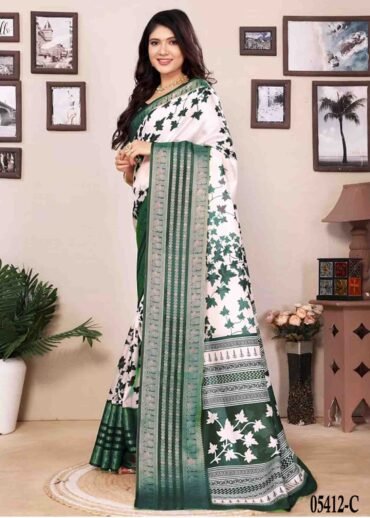 Berry - 05412-C White with Green Color Trendy Dola Silk Saree CM1392779 (LR4C)