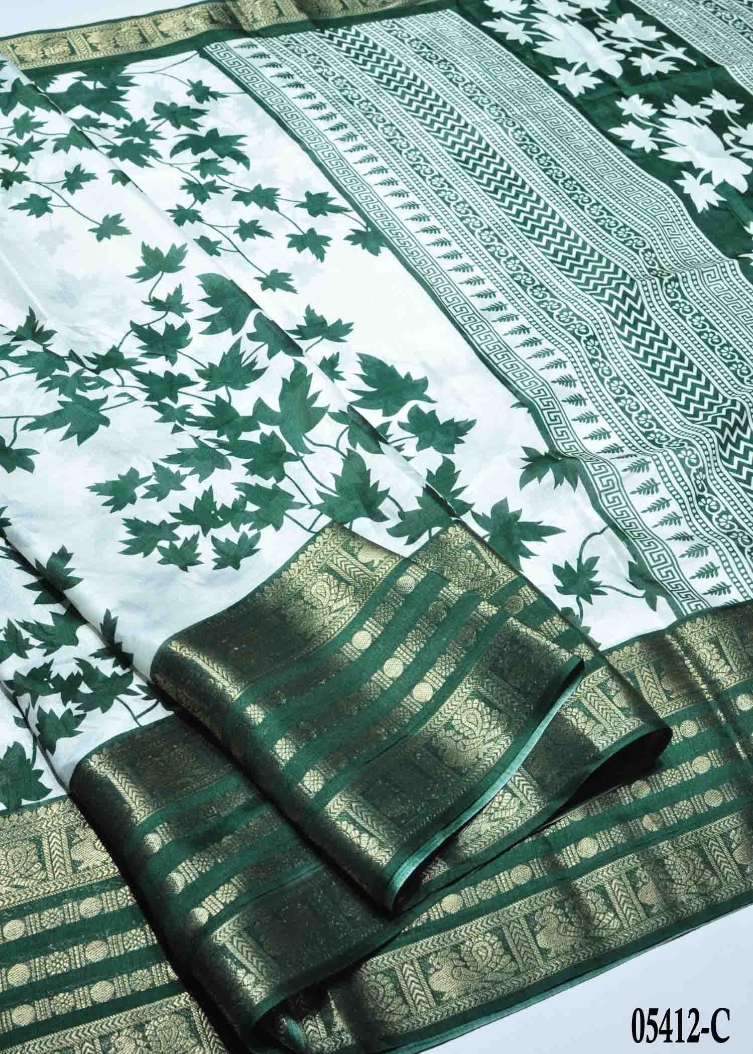 Berry - 05412-C White with Green Color Trendy Dola Silk Saree CM1392779 (LR4C)