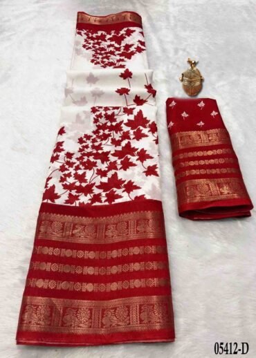 Berry - 05412-D White with Red Color Trendy Dola Silk Saree CM1392779 (LR4C)