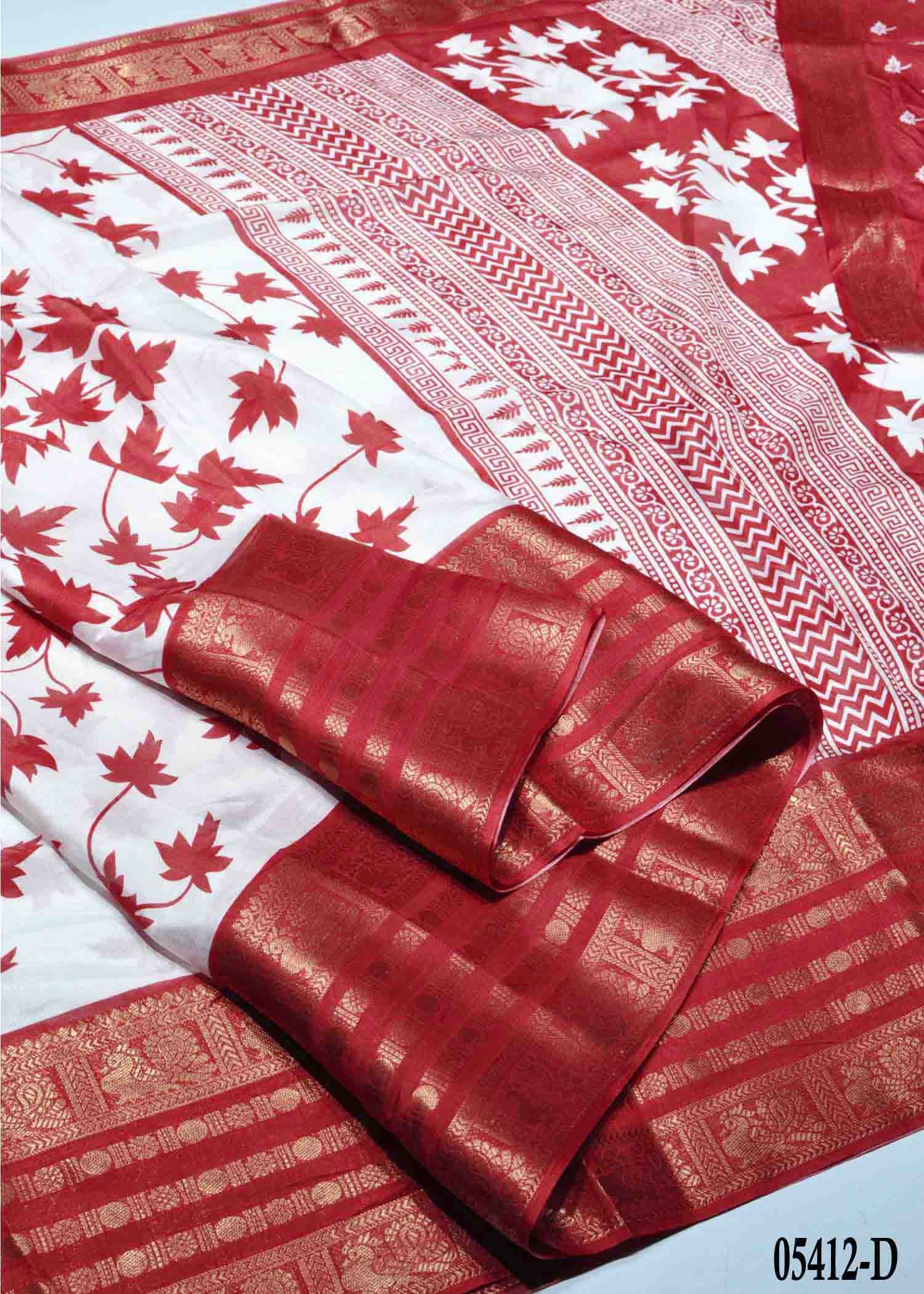 Berry - 05412-D White with Red Color Trendy Dola Silk Saree CM1392779 (LR4C)
