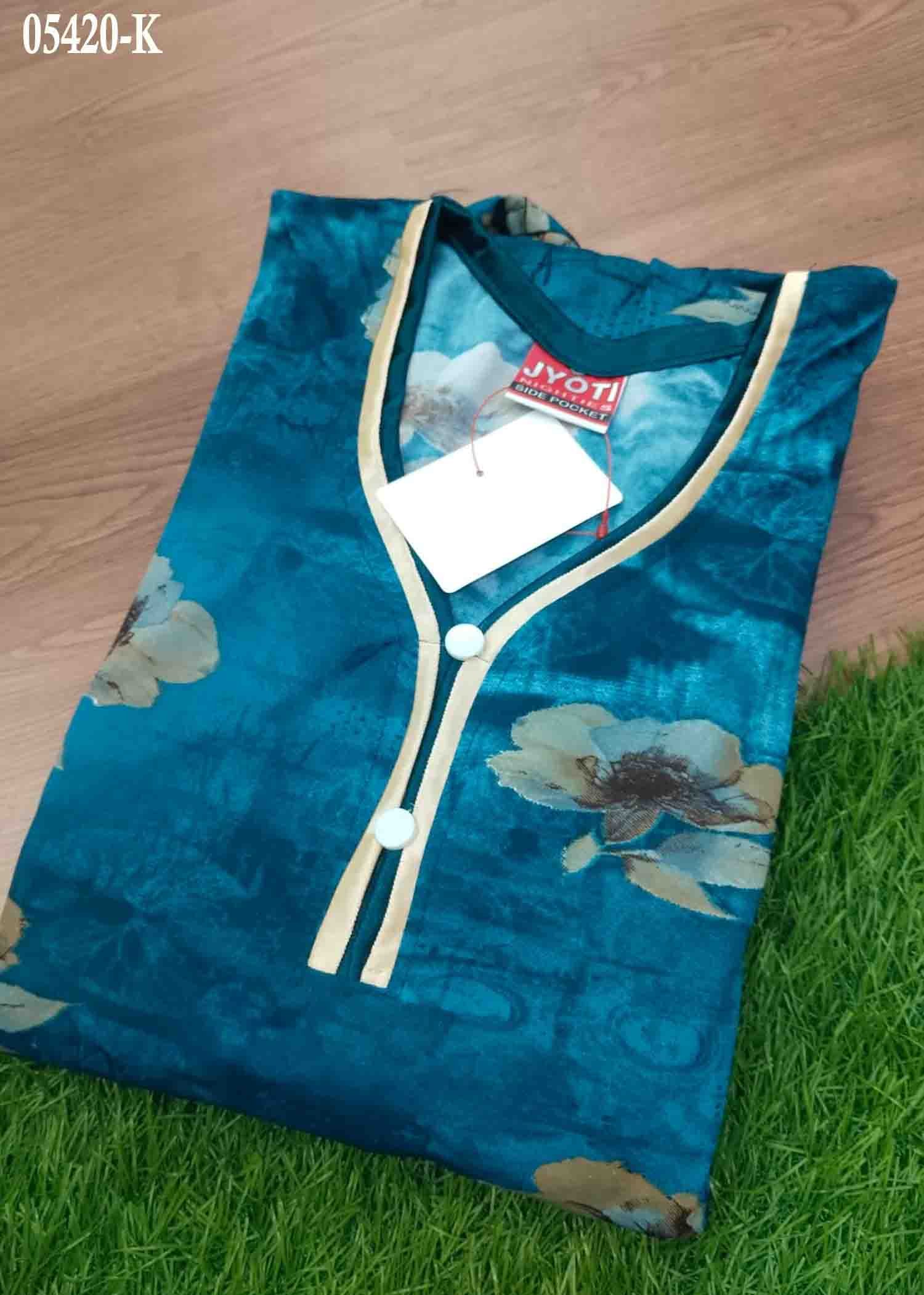 Jyothi - 05420-K PeacockBlue Color Spun Silk Stylish all day long with this premium women's nighty CM1388796