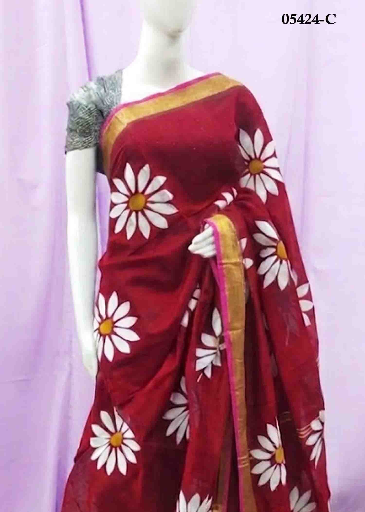 Sunflower - 05424-C Red Color Handloom Cotton Saree CM1404487