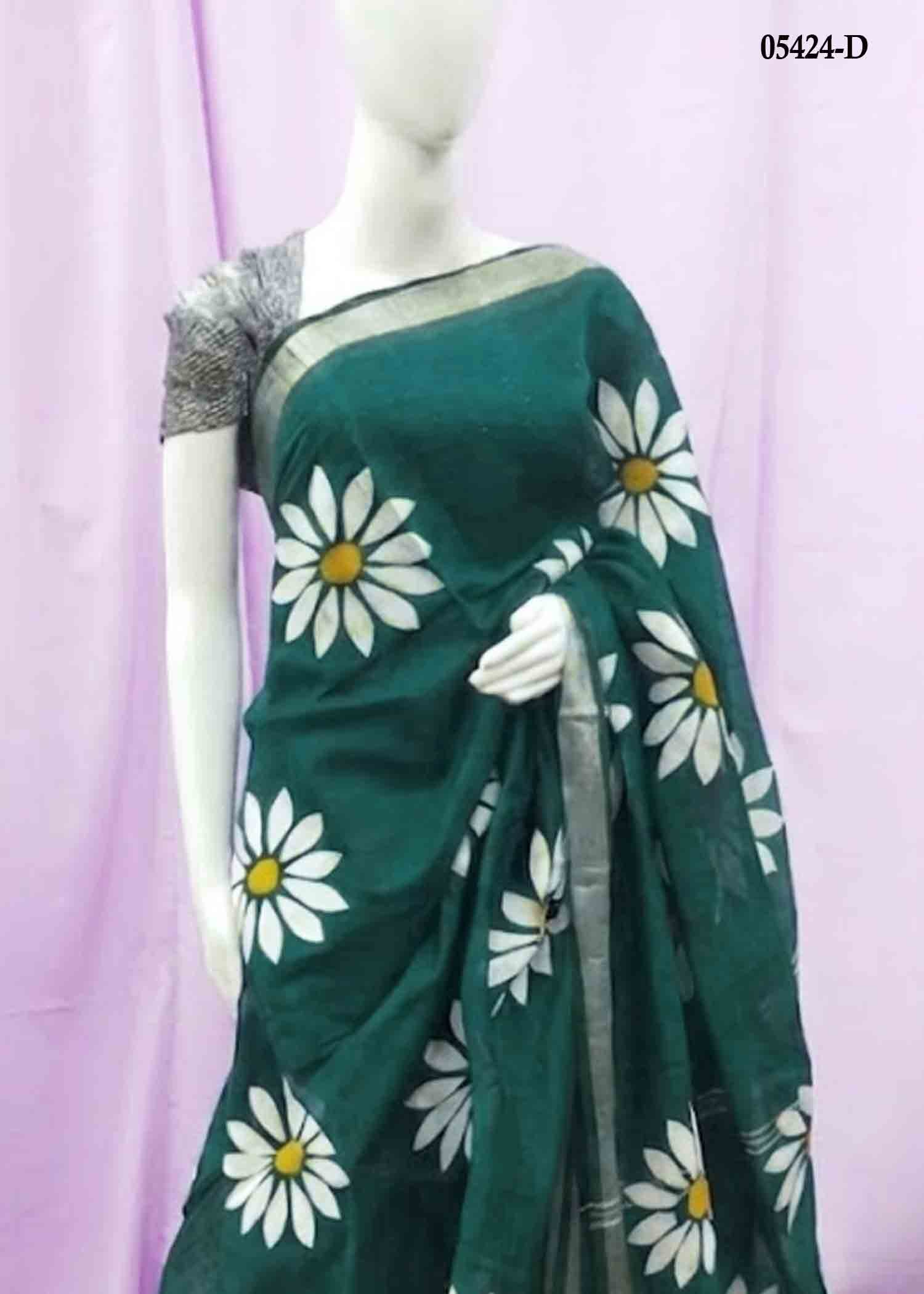 Sunflower - 05424-D EmeraldGreen Color Handloom Cotton Saree CM1404487