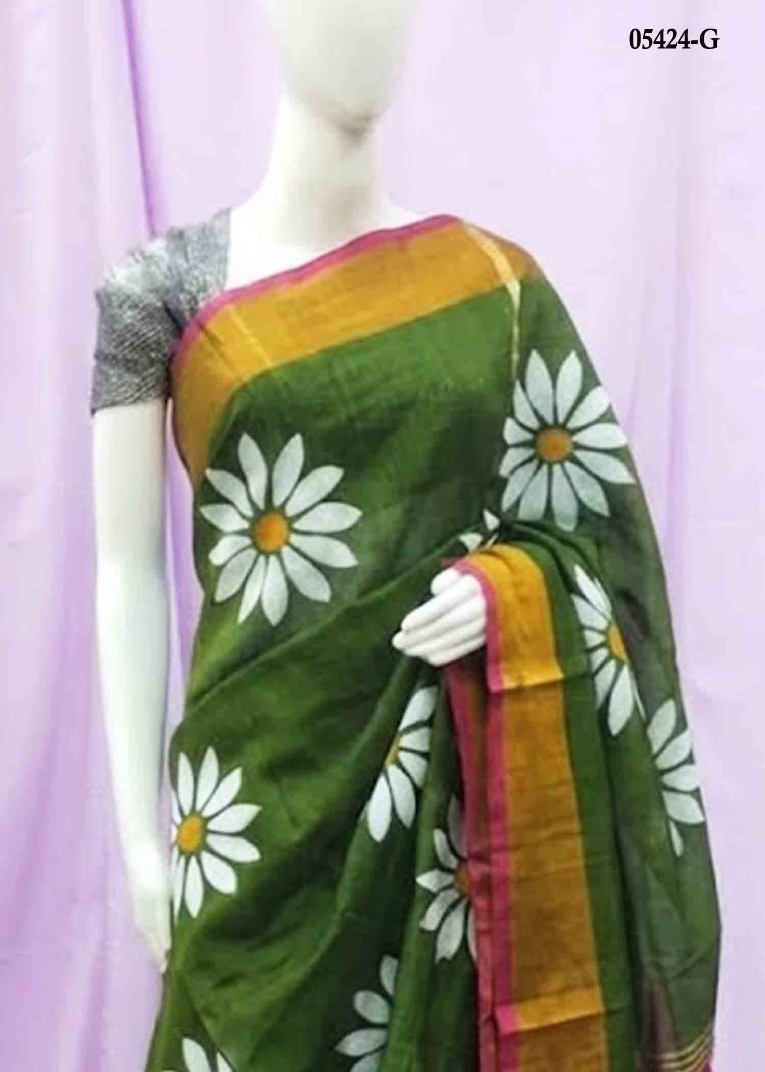 Sunflower - 05424-G OliveGreen Color Handloom Cotton Saree CM1404487