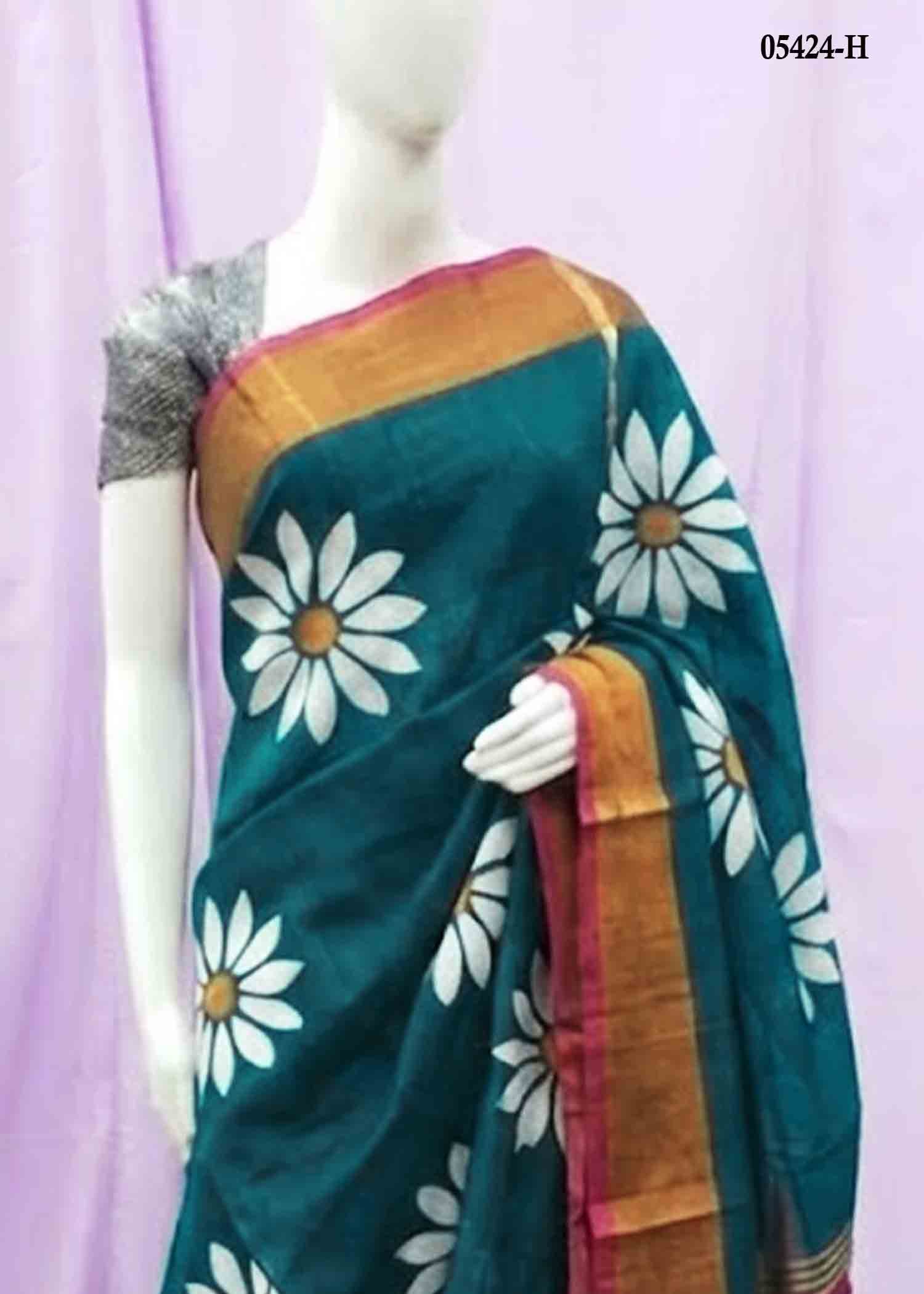 Sunflower - 05424-H PeacockGreen Color Handloom Cotton Saree CM1404487