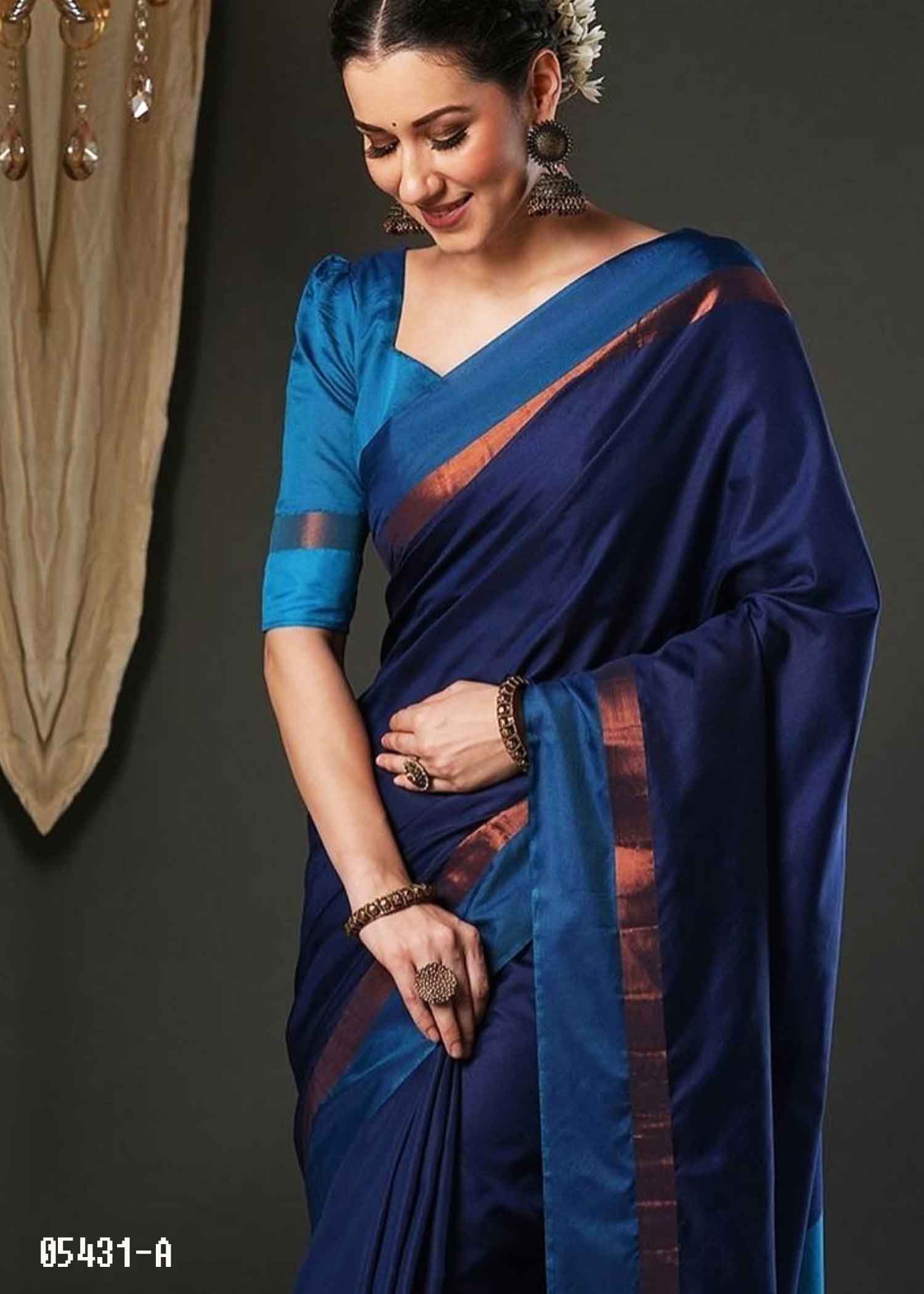 Sonpari - 05431-A NavyBlue Color Aura Silk Saree CM1371179