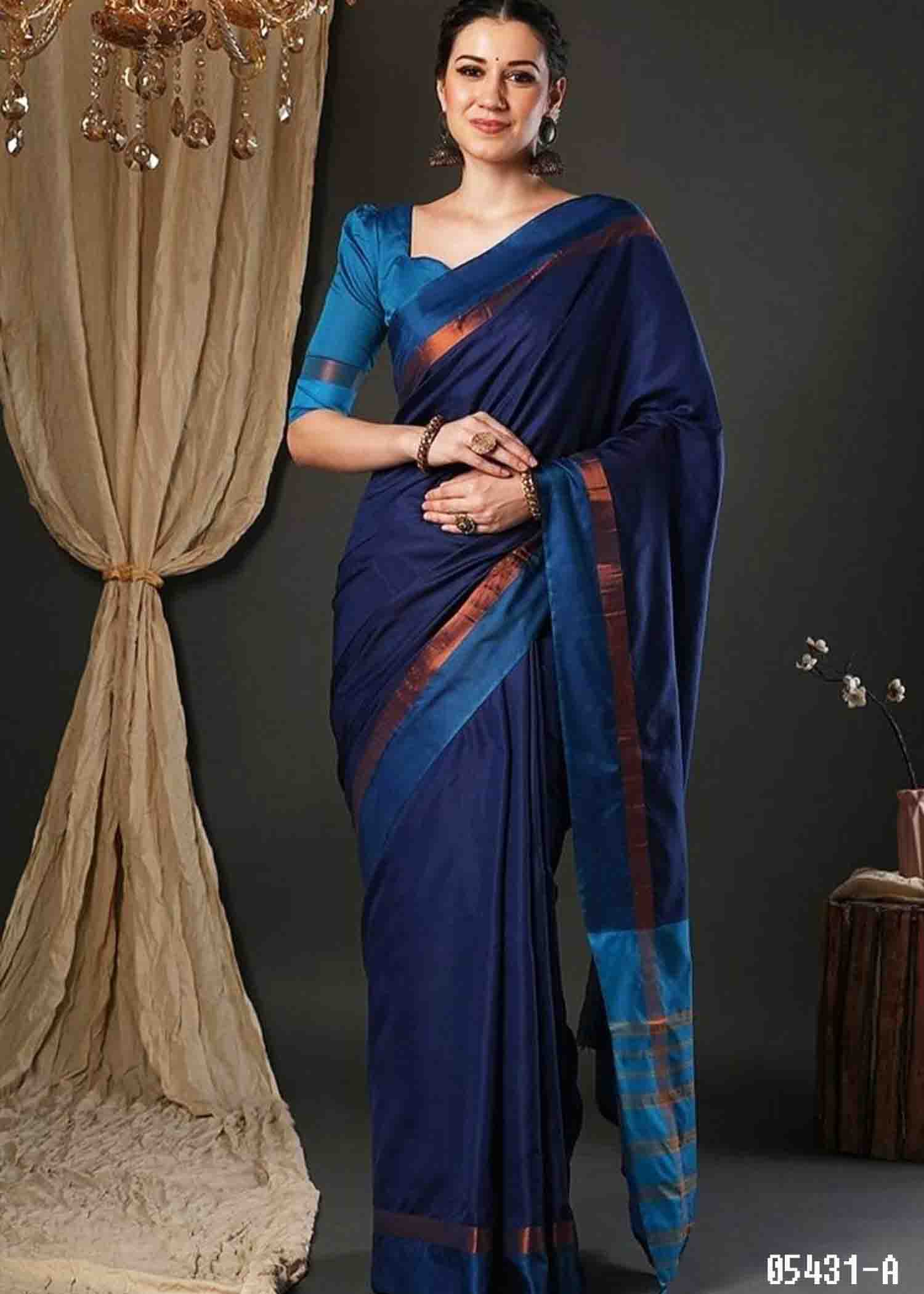 Sonpari - 05431-A NavyBlue Color Aura Silk Saree CM1371179