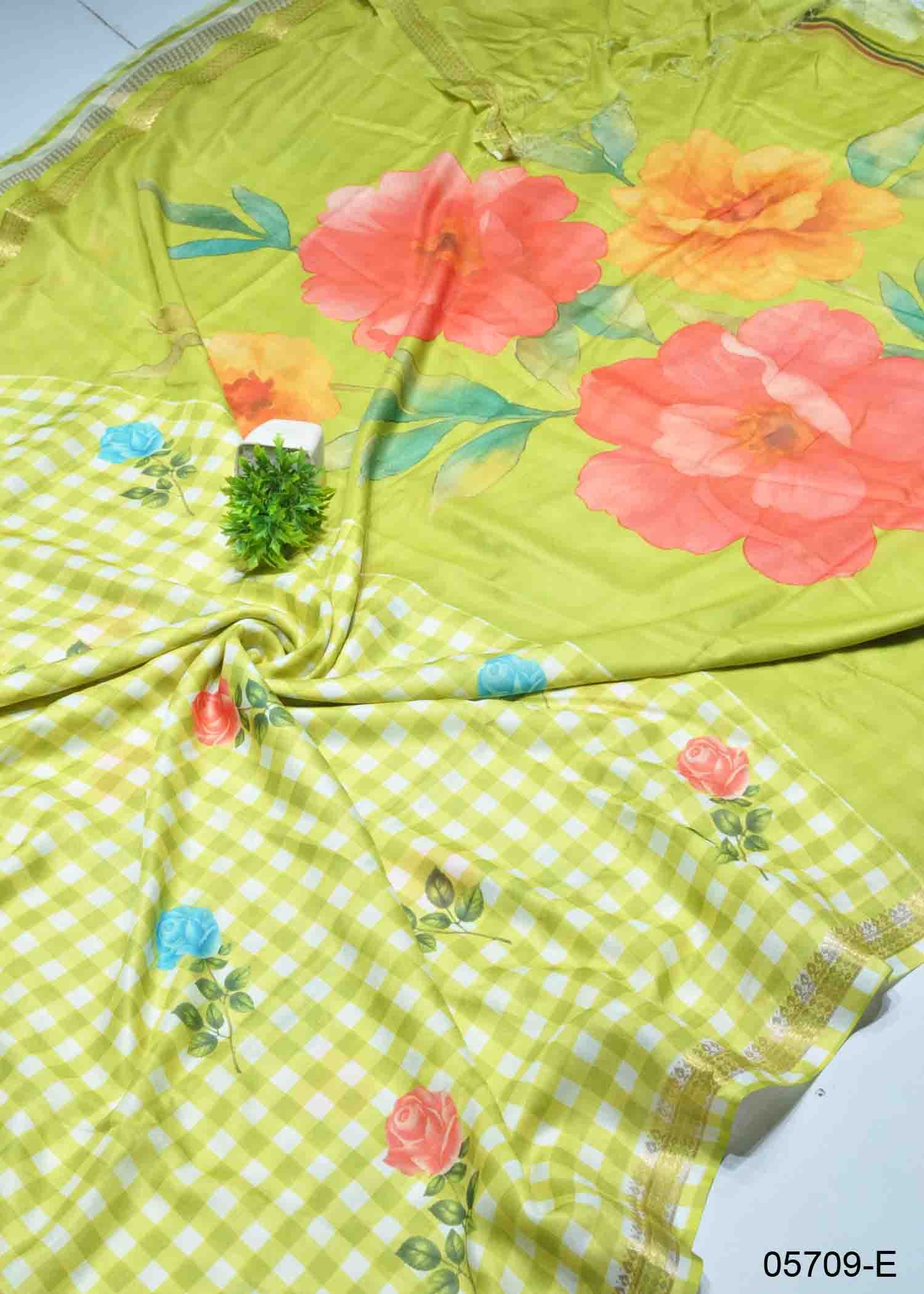 Anusha - 05709-E MintGreen Color Trendy Checked Design Moss Chiffon Saree CM1395232 (RR2B)