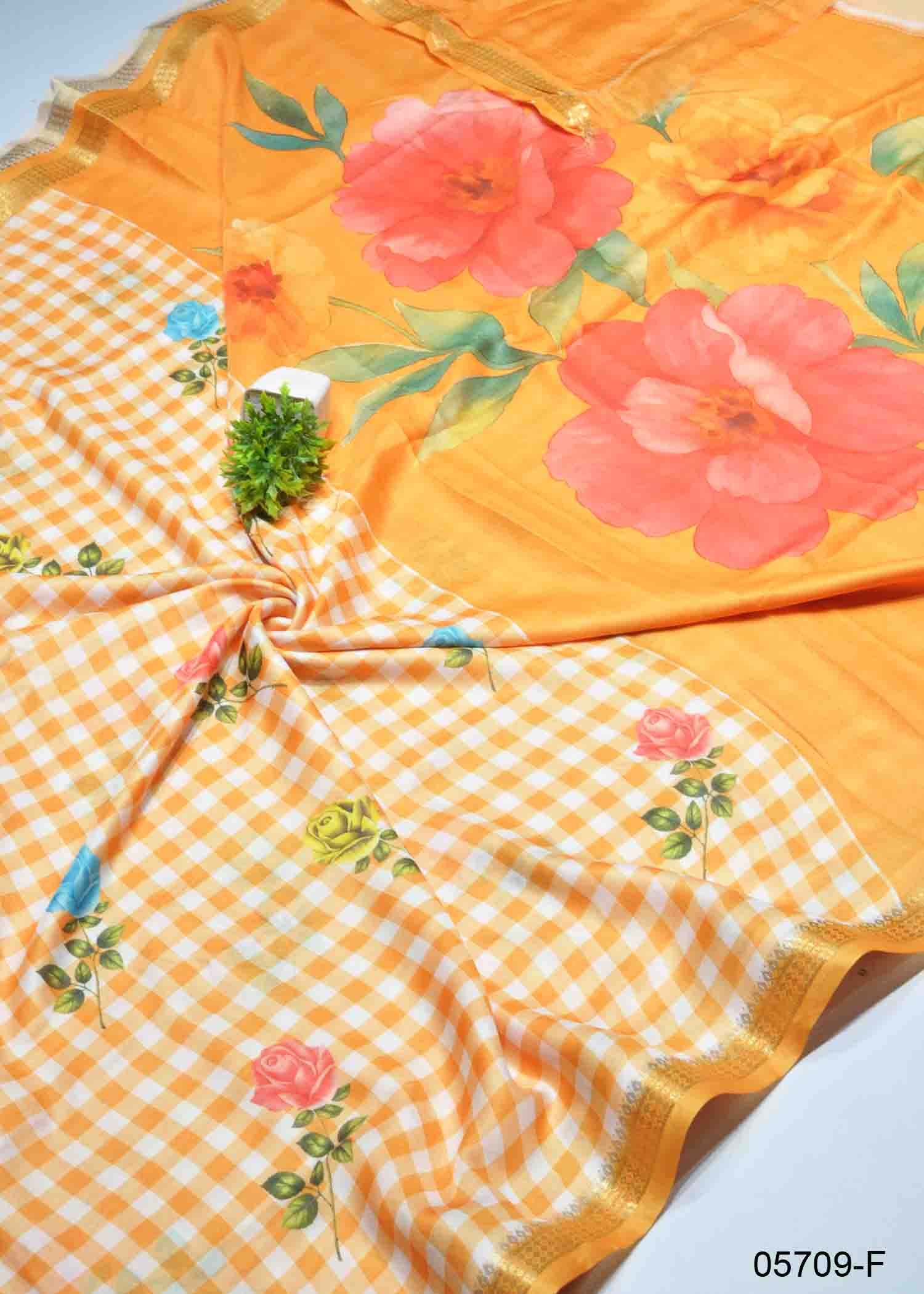 Anusha - 05709-F Orange Color Trendy Checked Design Moss Chiffon Saree CM1395232 (RR2B)
