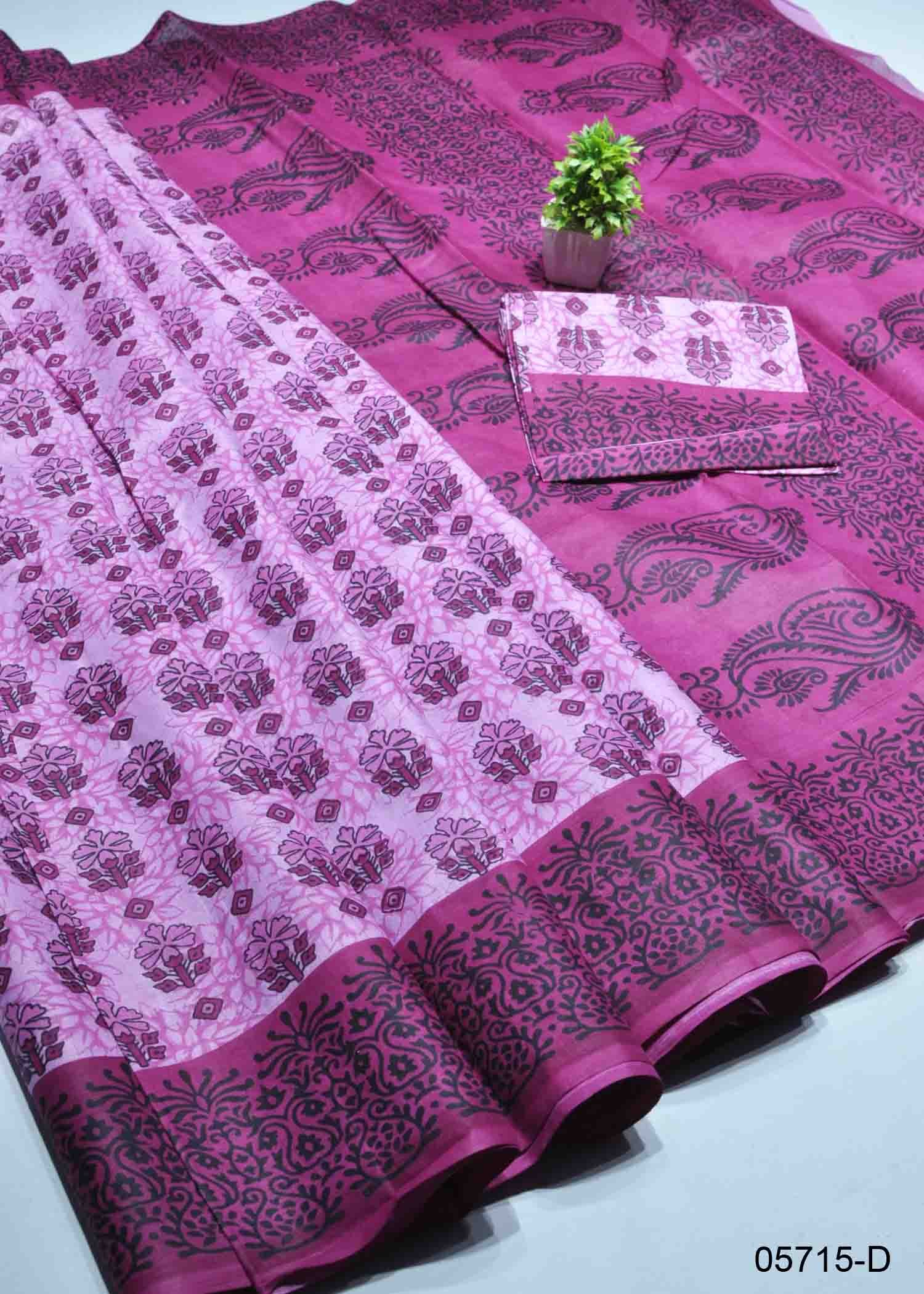 Adithi - 05715-D Pink Color Summer Special Pure Cotton Saree CM1395809