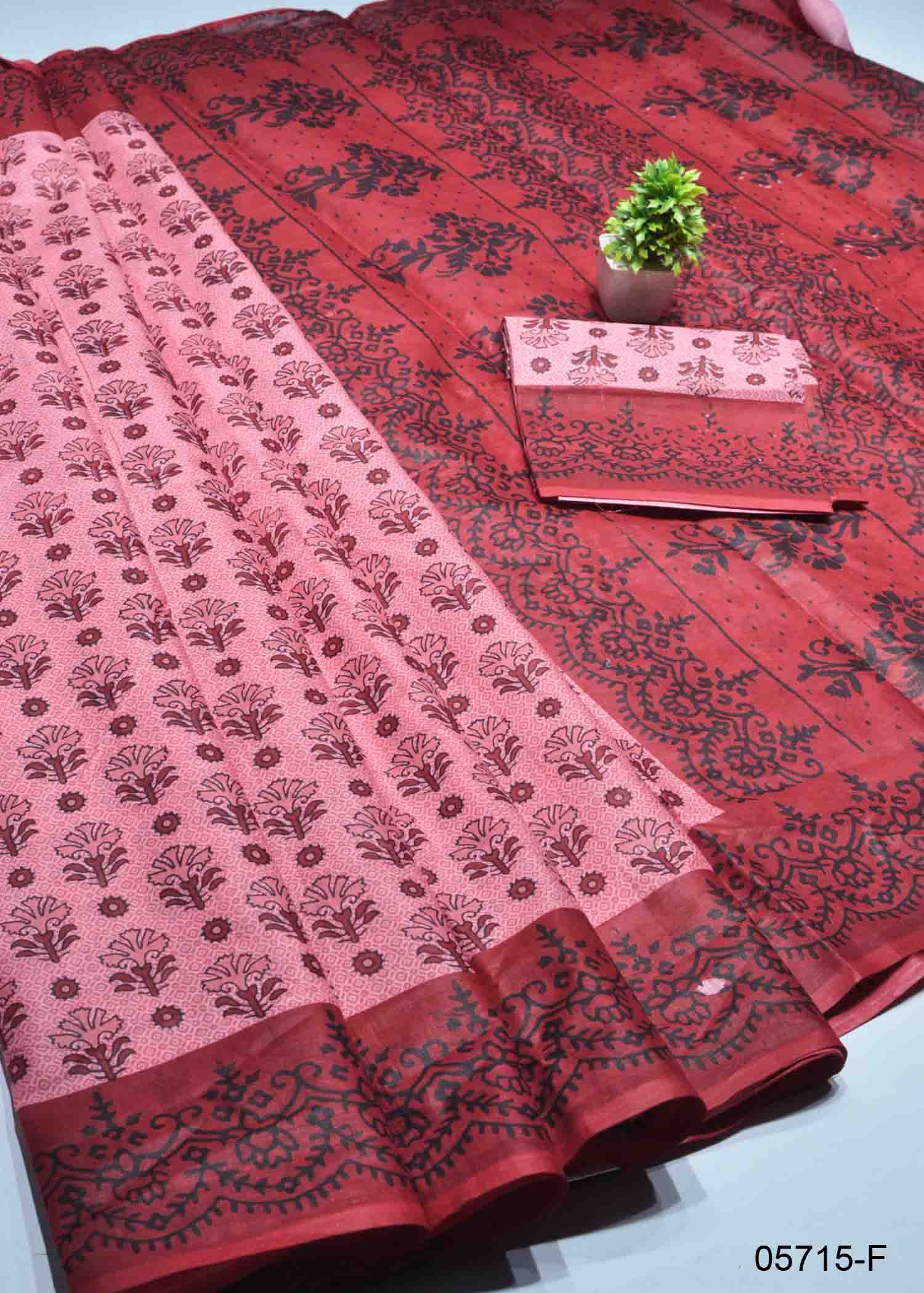Adithi - 05715-F Red Color Summer Special Pure Cotton Saree CM1395809