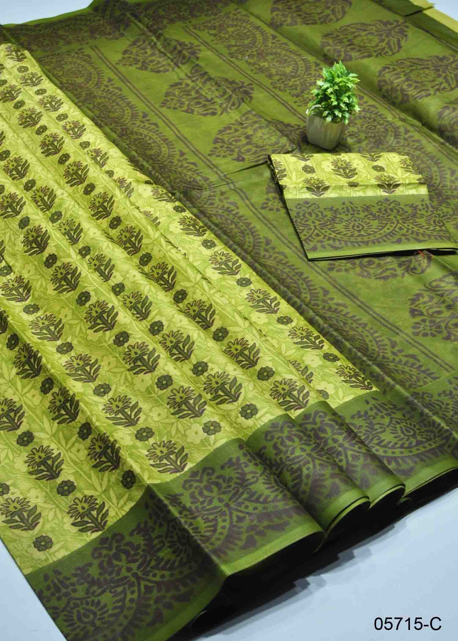 Adithi - 05715-C BasilGreen Color Summer Special Pure Cotton Saree CM1395809