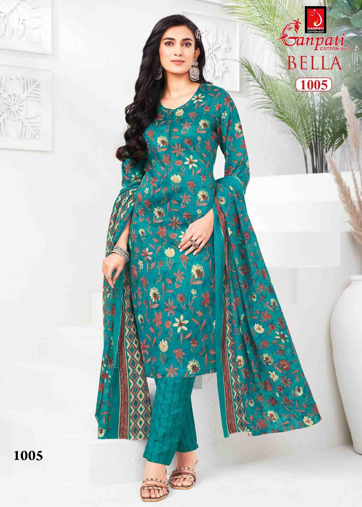 Ganpati Bella Vol-10 - 1005 PineGreen Color Cotton Salwar Material CM1417646 (RR6E)
