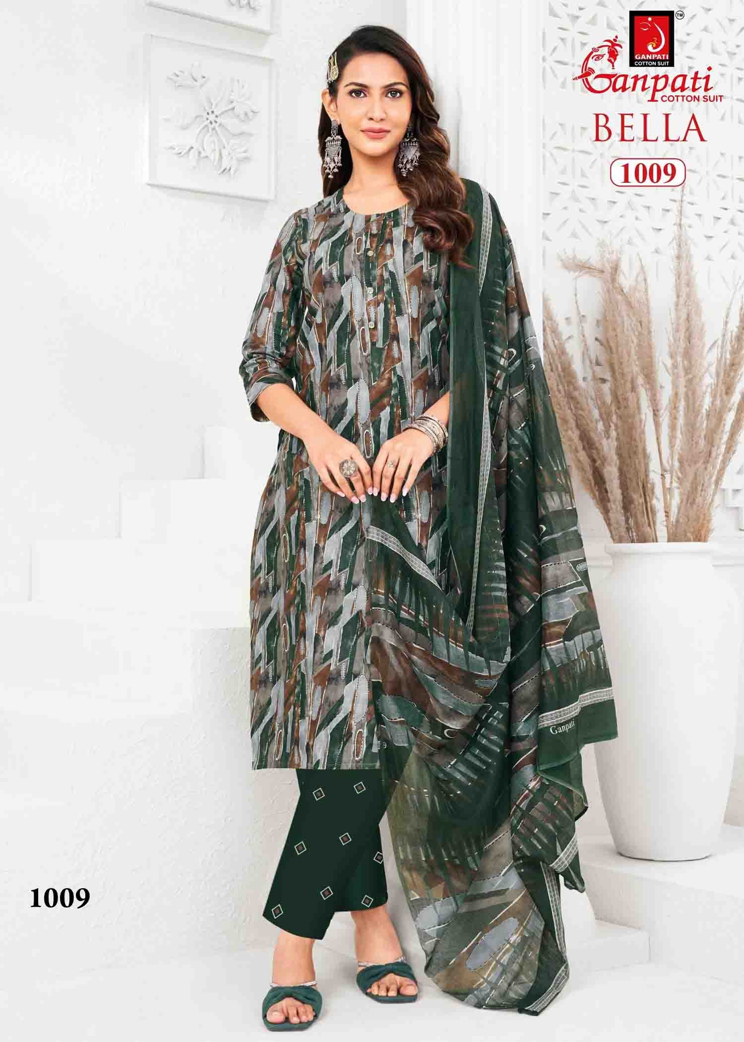 Ganpati Bella Vol-10 - 1009 Green Color Cotton Salwar Material CM1417646 (RR6E)