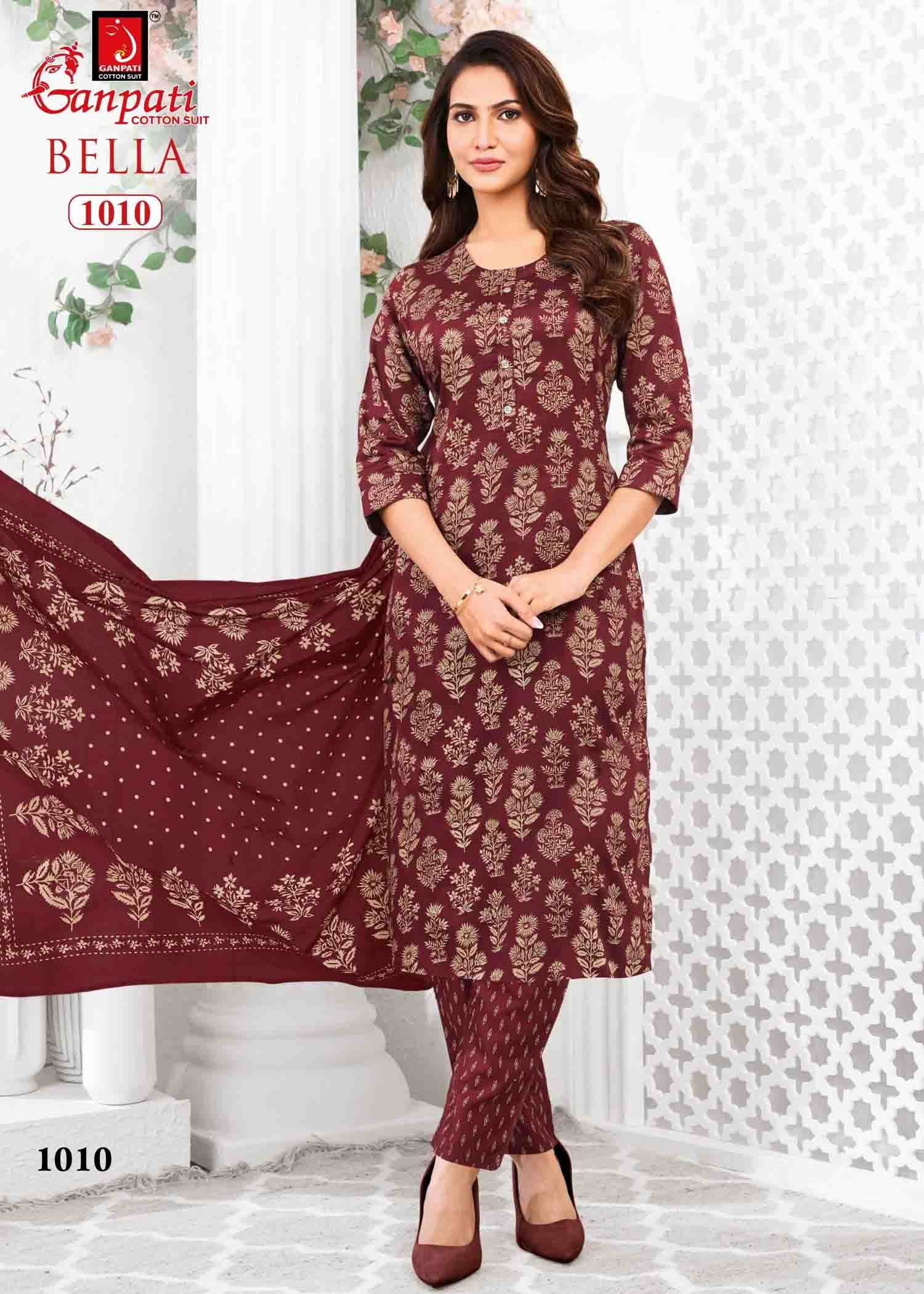 Ganpati Bella Vol-10 - 1010 Maroon Color Cotton Salwar Material CM1417646 (RR6E)
