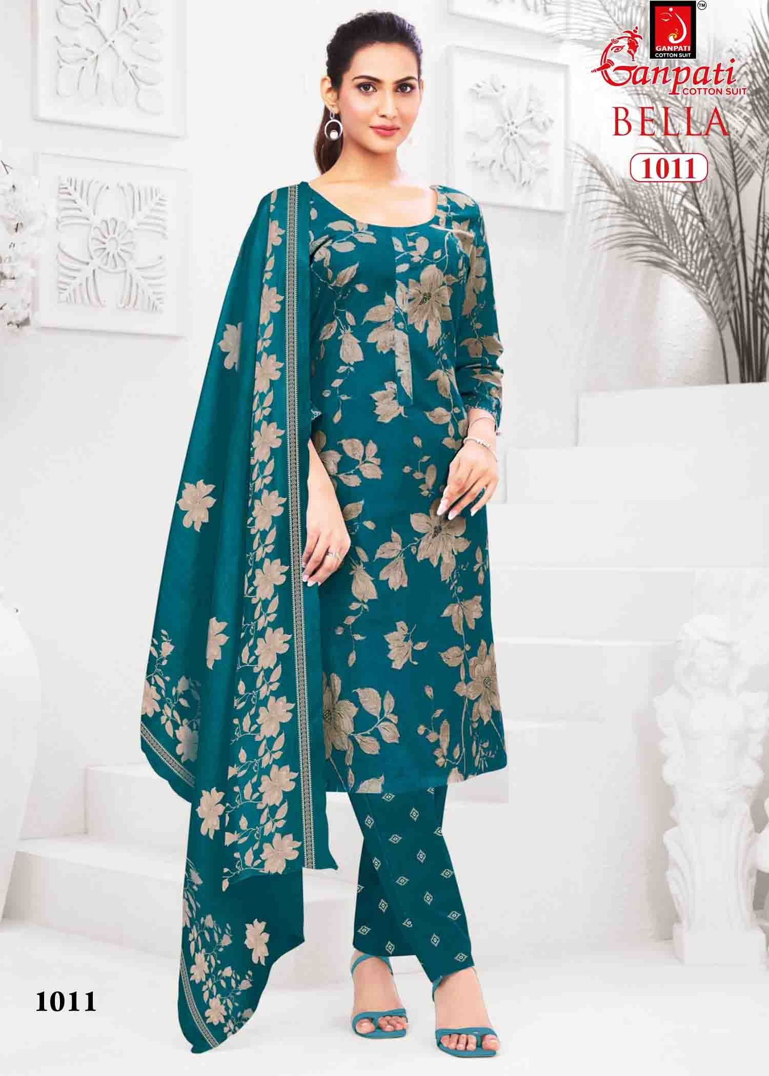 Ganpati Bella Vol-10 - 1011 PeacockBlue Color Cotton Salwar Material CM1417646 (RR6E)