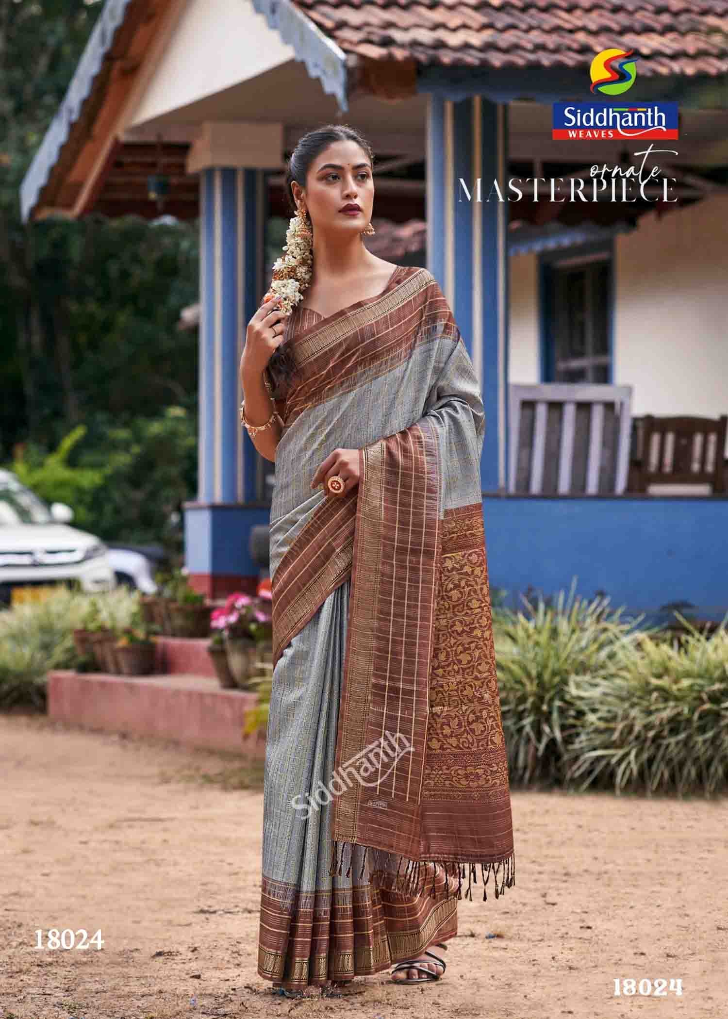 Siddhanth Silk - 18024 Grey Color Stylish Trendy Fancy Cotton Saree CM1413293 (RR3E)