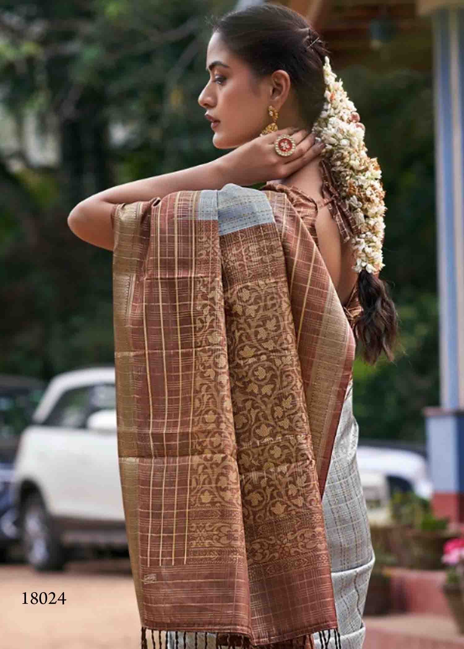Siddhanth Silk - 18024 Grey Color Stylish Trendy Fancy Cotton Saree CM1413293 (RR3E)