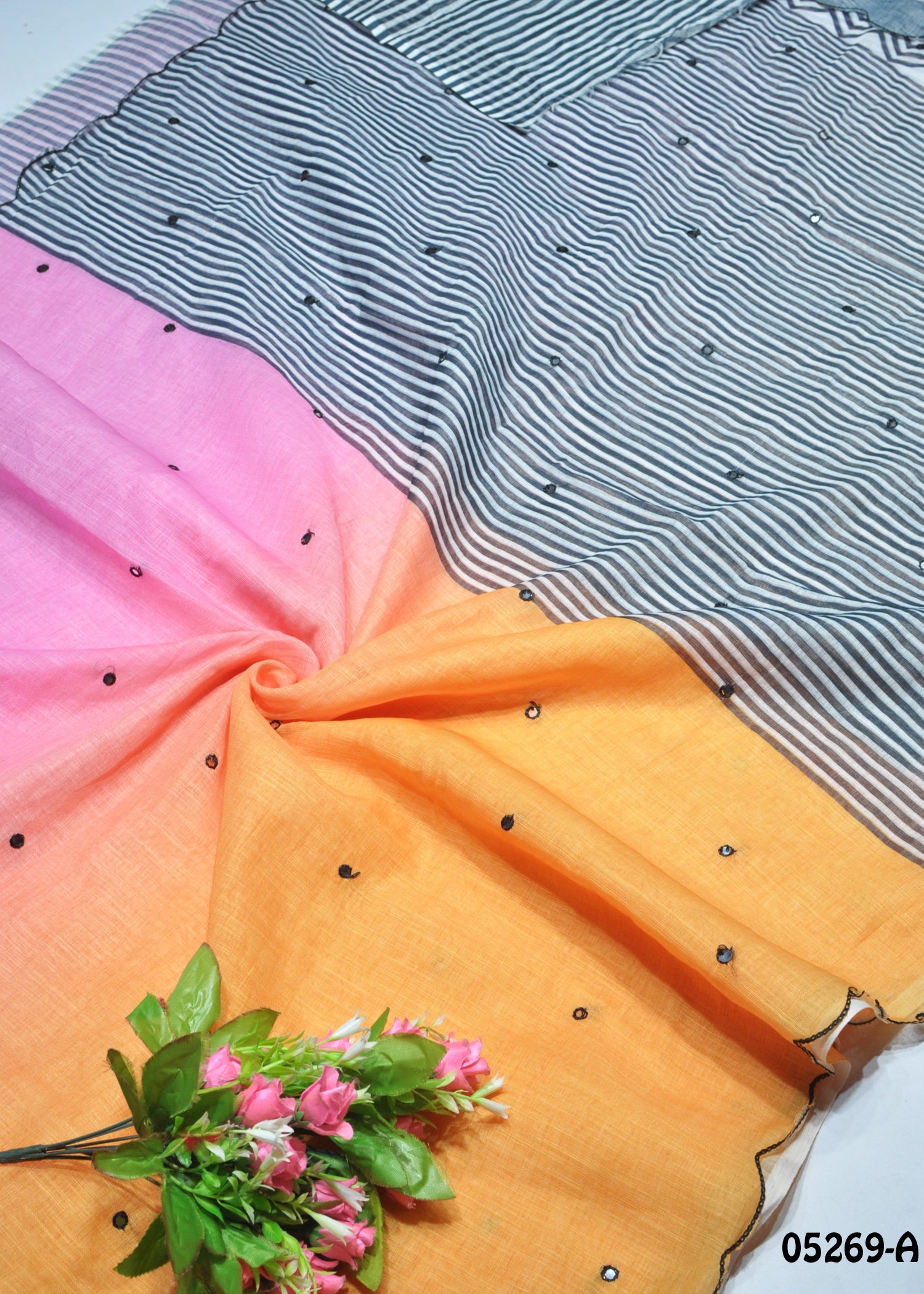 Thenmozhi - 05269-A Multi Color Trendy Linen Cotton Saree CM1403191