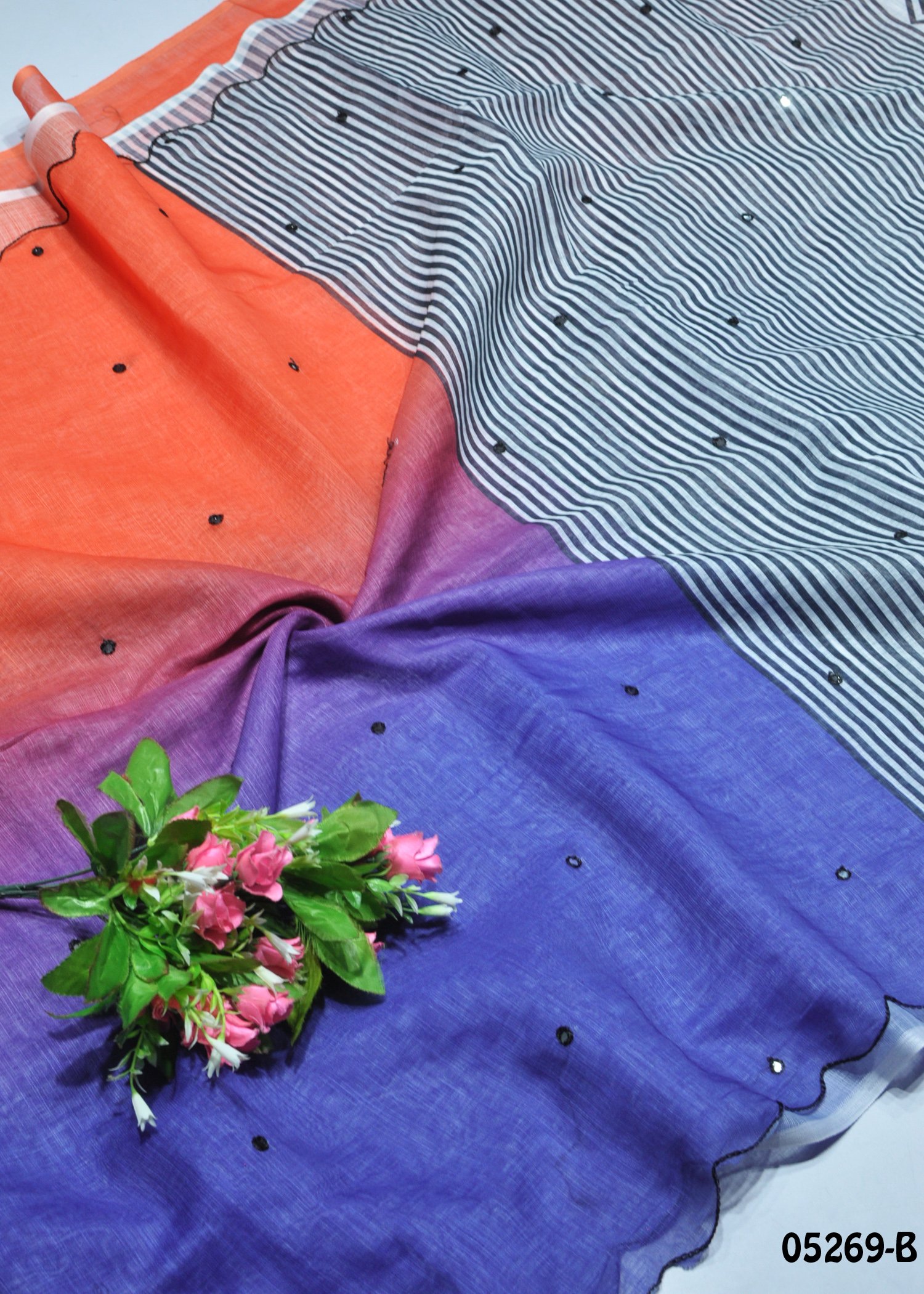 Thenmozhi - 05269-B Multi Color Trendy Linen Cotton Saree CM1403191