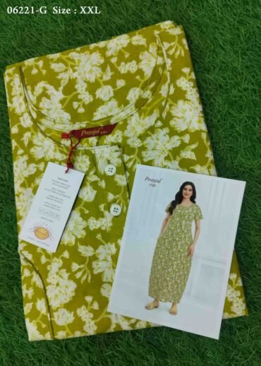 Rashmika -06221-G  [XXL]  Green Color (Pranjul Brand) Cotton Readymade Pocket Nighty CM1412461 (LR5D)