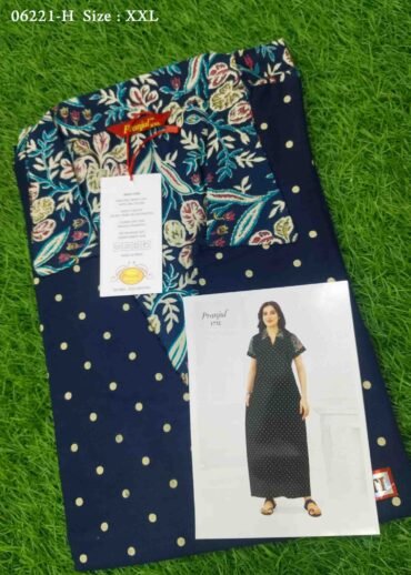 Rashmika -06221-H  [XXL]  NavyBlue Color (Pranjul Brand) Cotton Readymade Pocket Nighty CM1412461 (LR5D)