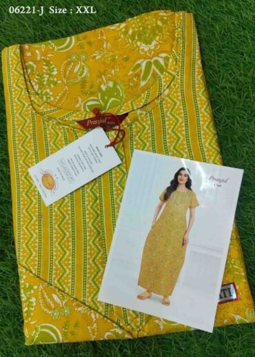 Rashmika -06221-J  [XXL]  Yellow Color (Pranjul Brand) Cotton Readymade Pocket Nighty CM1412461 (LR5D)