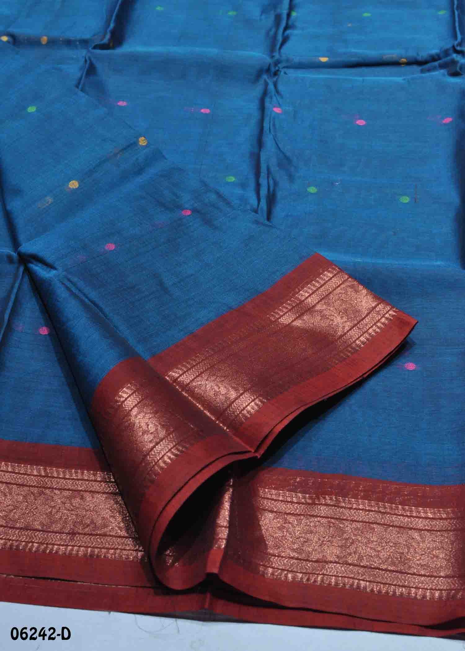Ananya - 06242-D PeacockBlue Color Traditional Bengal Cotton Saree CM1411261 (LR4D)