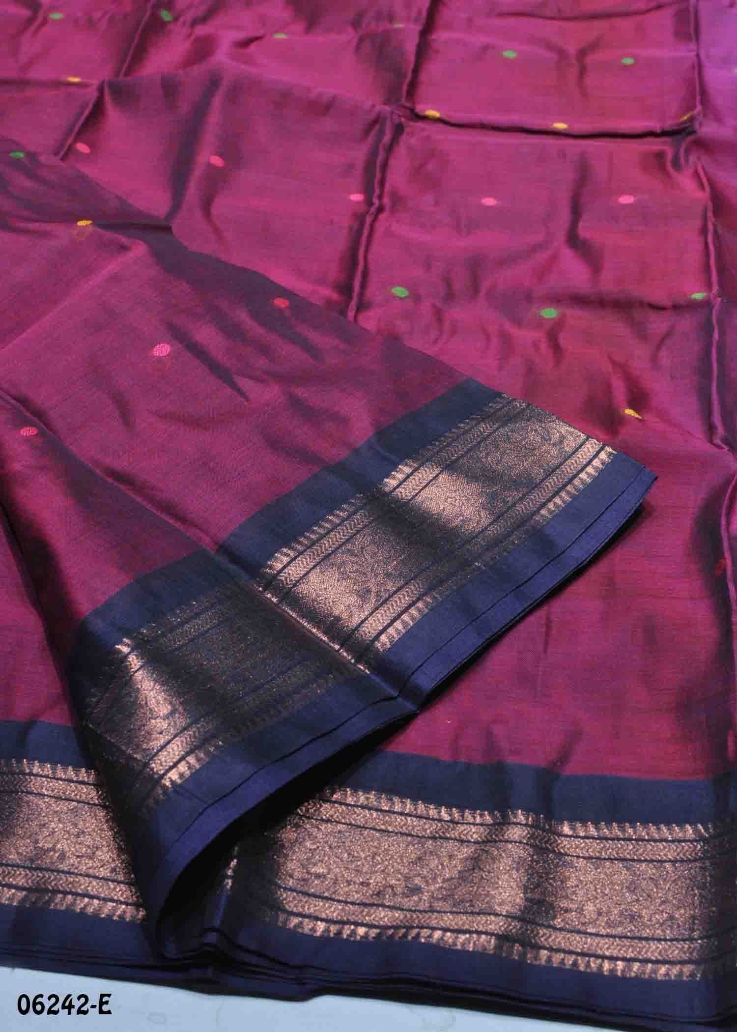 Ananya - 06242-E DarkMagenta Color Traditional Bengal Cotton Saree CM1411261 (LR4D)