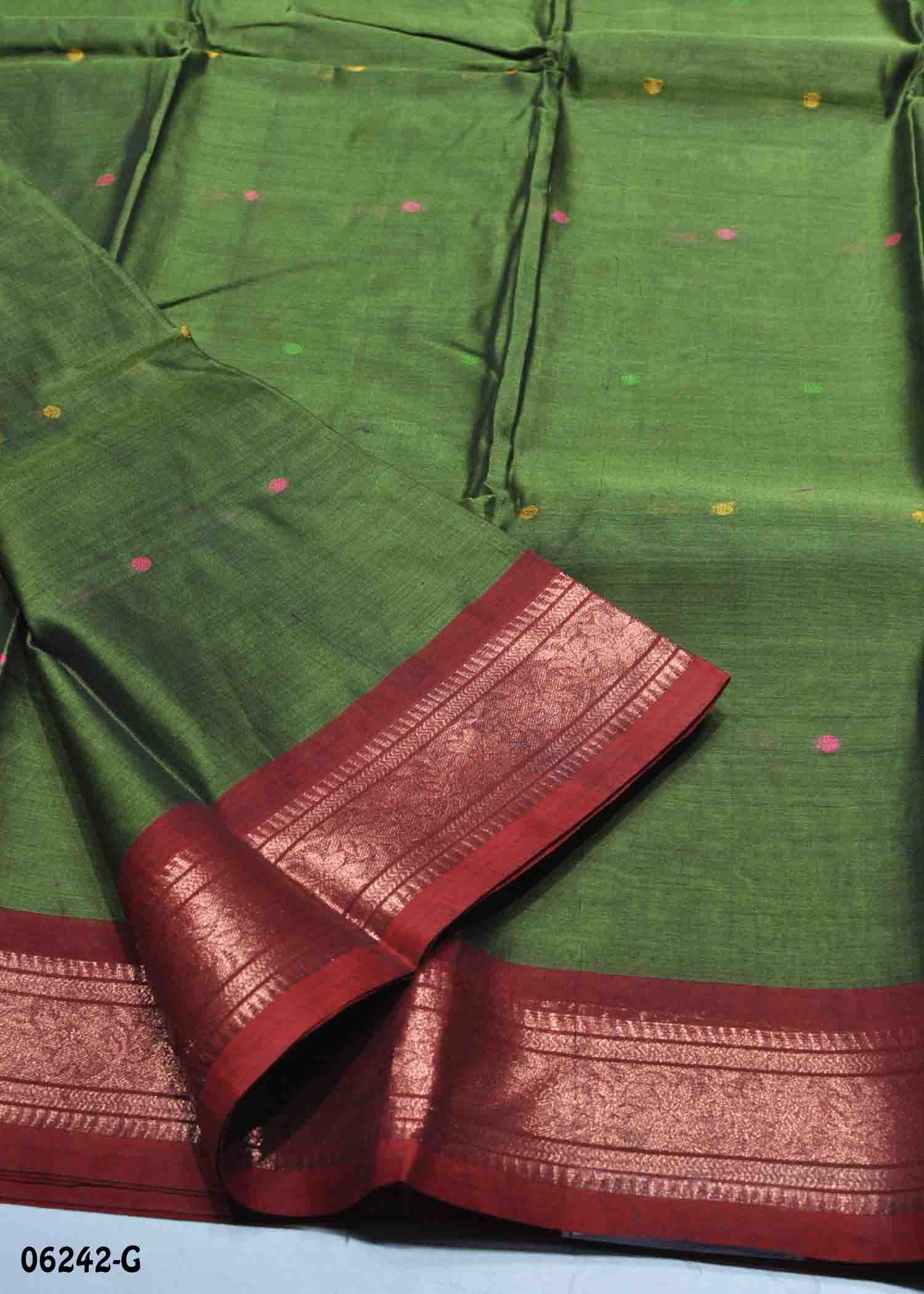 Ananya - 06242-G OliveGreen Color Traditional Bengal Cotton Saree CM1411261 (LR4D)