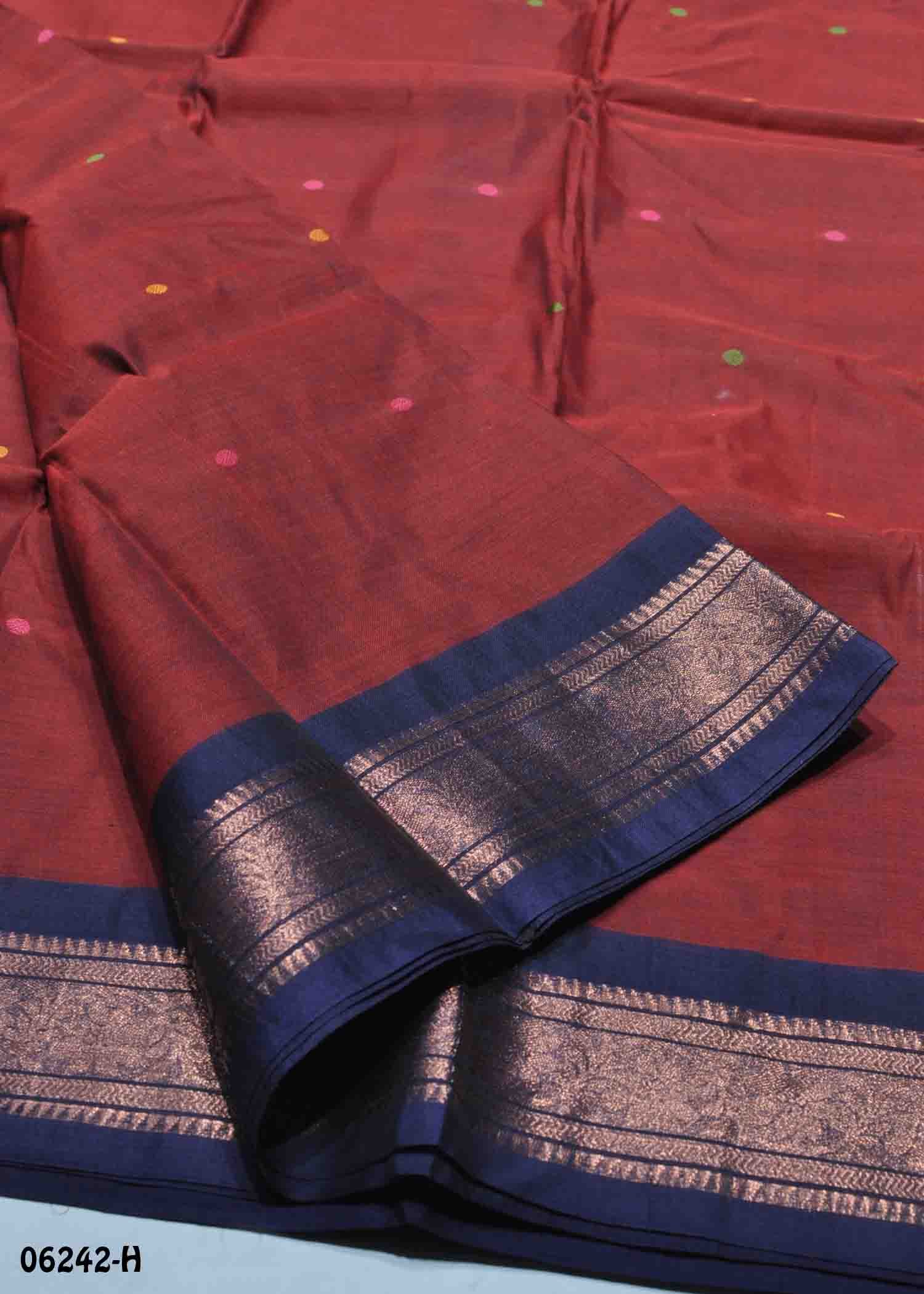 Ananya - 06242-H Maroon Color Traditional Bengal Cotton Saree CM1411261 (LR4D)