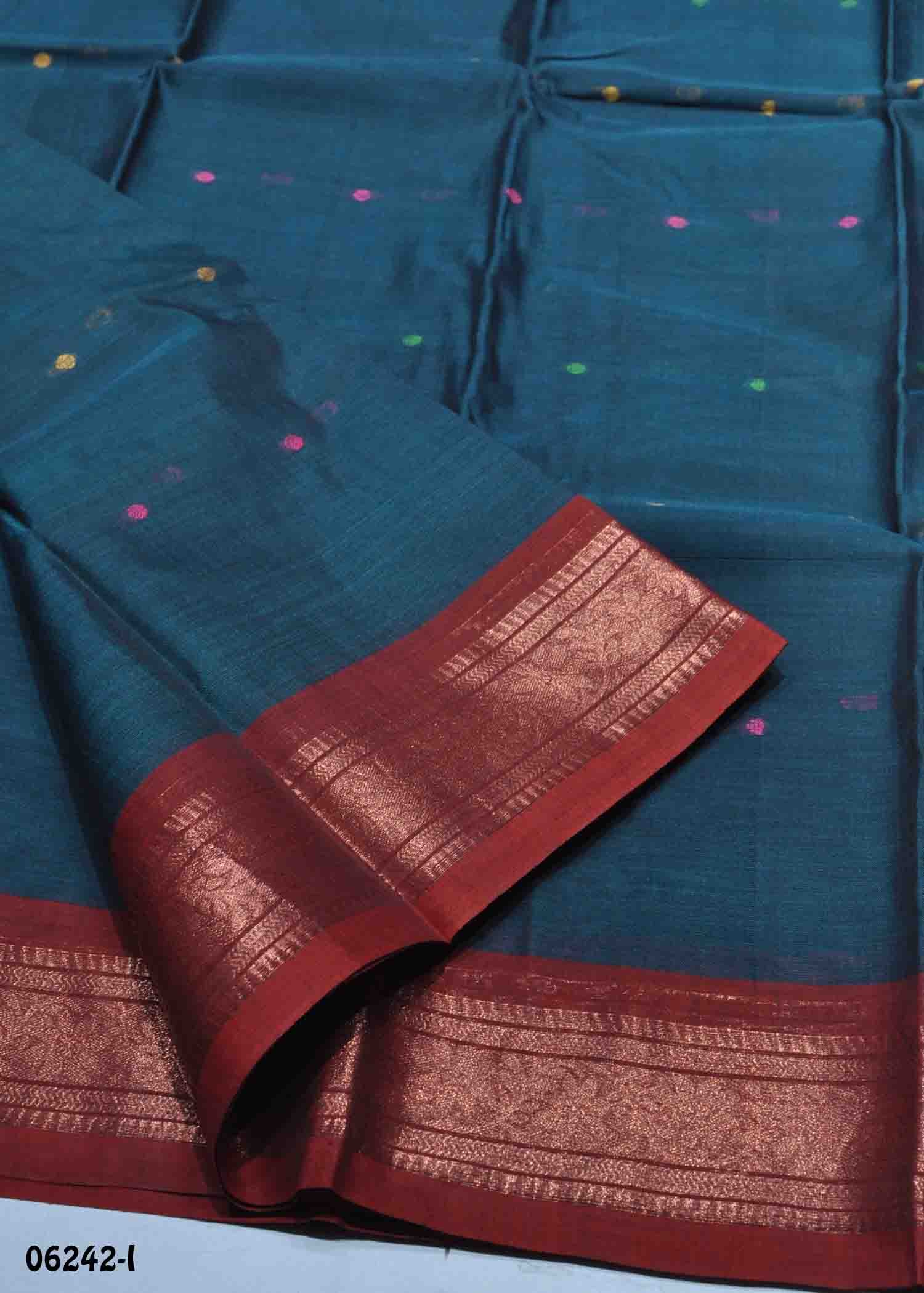 Ananya - 06242-I DarkPeacockGreen Color Traditional Bengal Cotton Saree CM1411261 (LR4D)