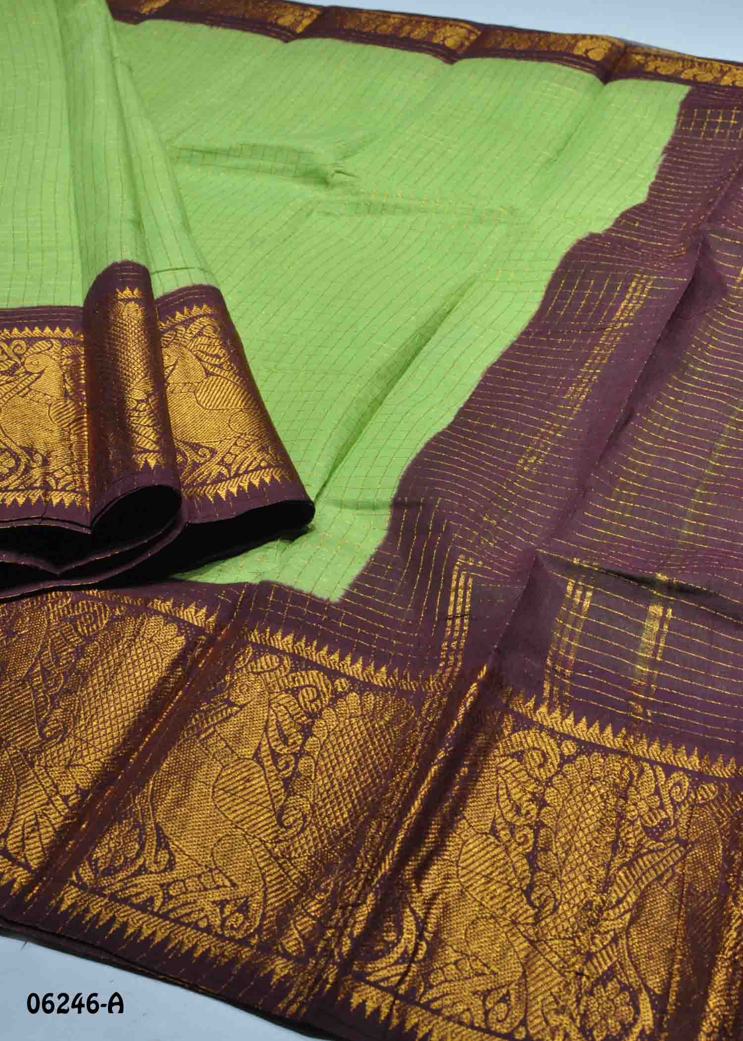 Meera - 06246-A Green Color Madurai Chungudi Cotton Saree CM1416816 (LR4D)