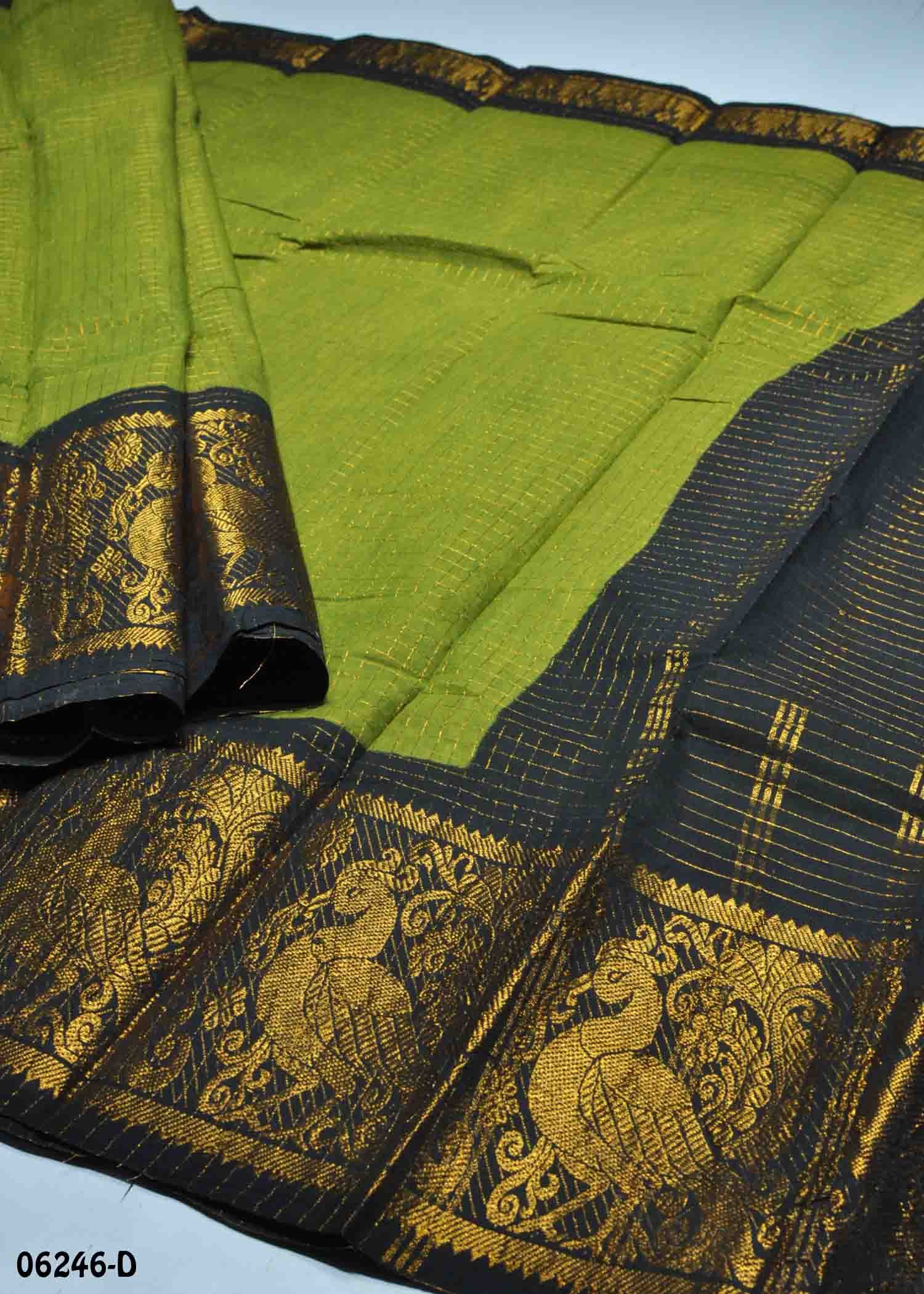 Meera - 06246-D OliveGreen Color Madurai Chungudi Cotton Saree CM1416816 (LR4D)